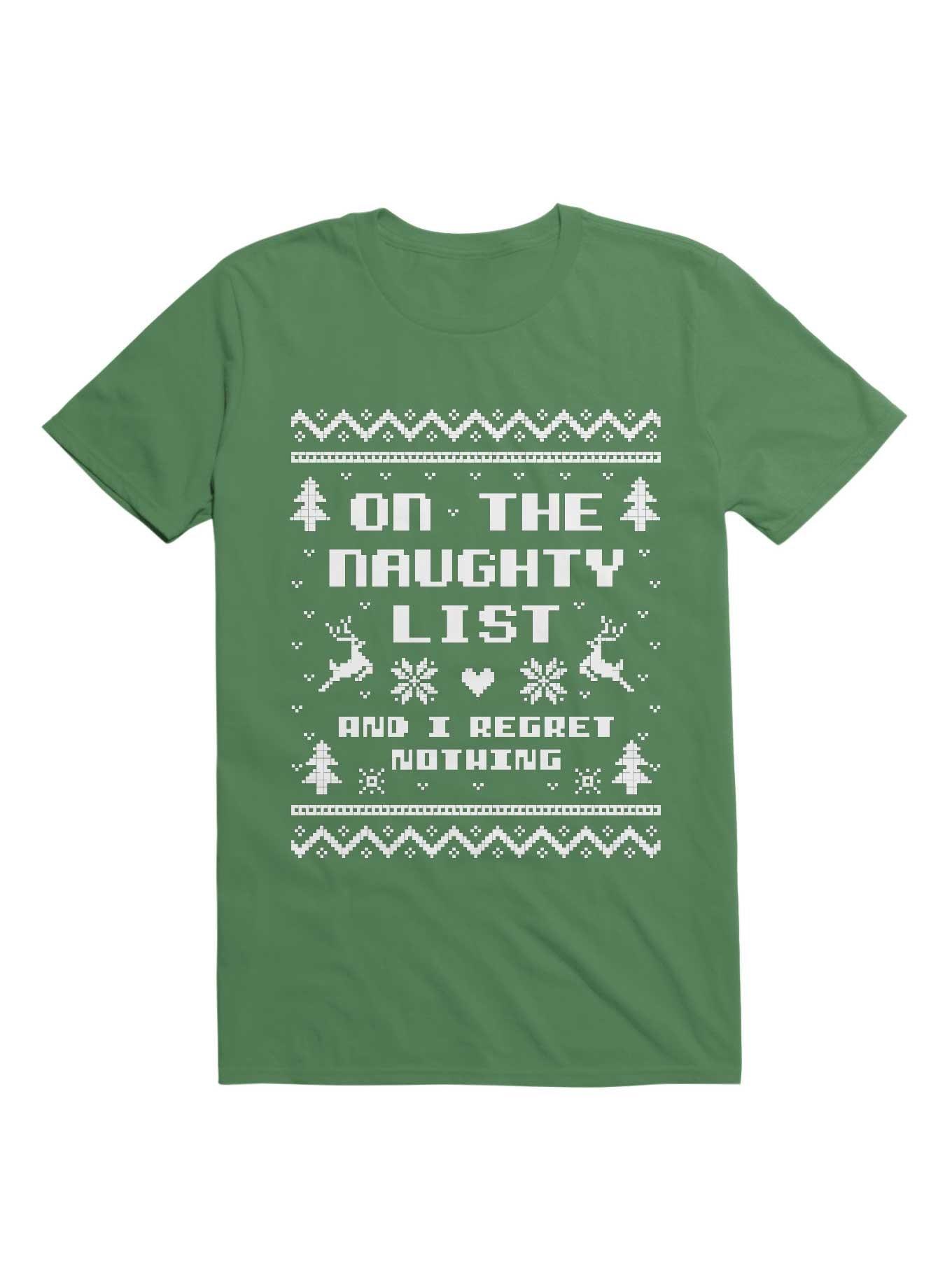 On the Naughty List Ugly Christmas Sweater T-Shirt, IRISH GREEN, hi-res