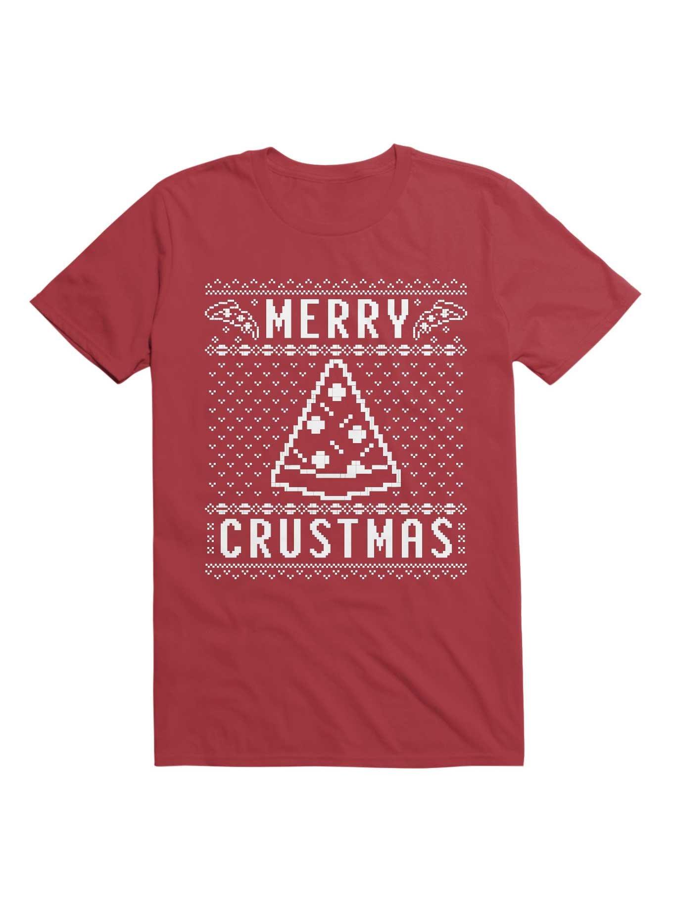 Merry Crustmas Pizza Christmas Sweater Design T-Shirt, , hi-res