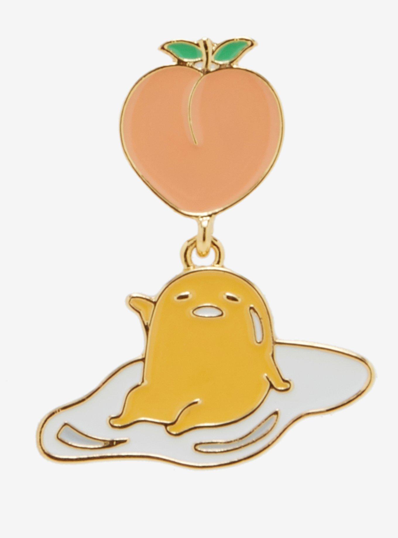 Gudetama With Peach Dangling Enamel Pin, , hi-res