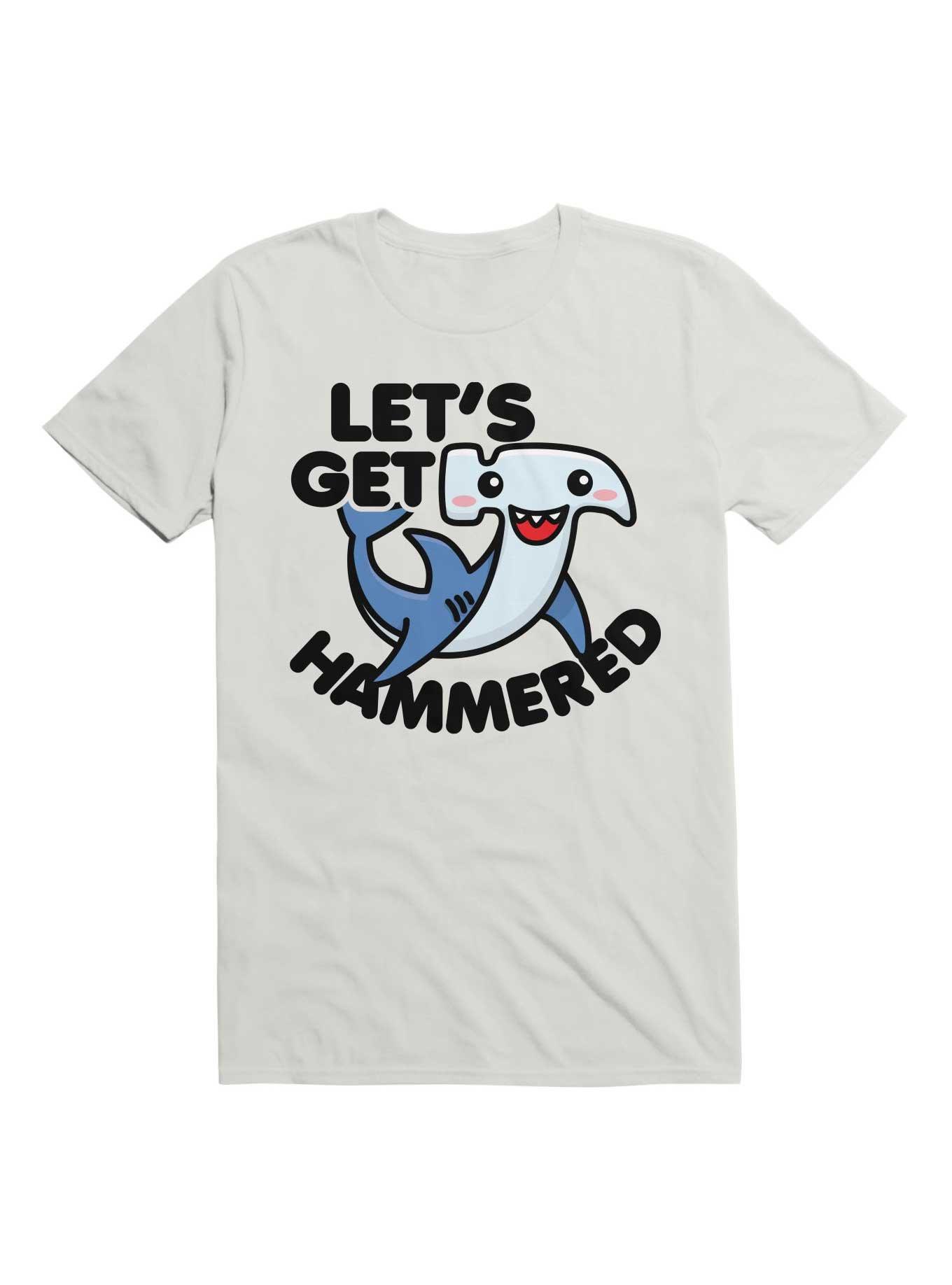 Kawaii Hammerhead Shark Let's Get Hammered T-Shirt, WHITE, hi-res