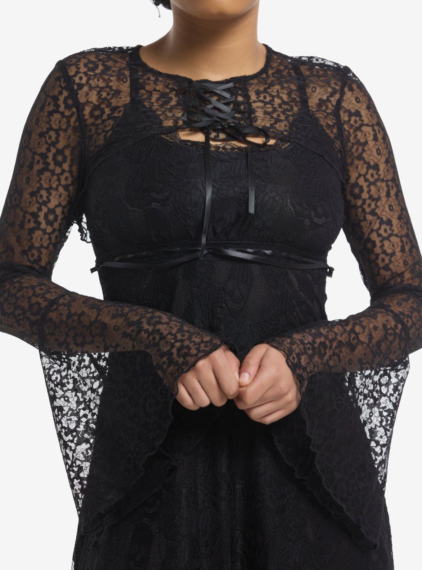 Cosmic Aura Black Floral Lace Bolero Girls Crop Shrug, , hi-res