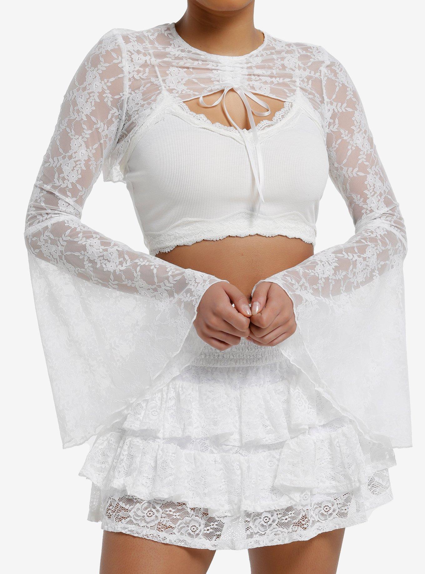 Thorn & Fable White Lace Bolero Girls Crop Shrug, , hi-res