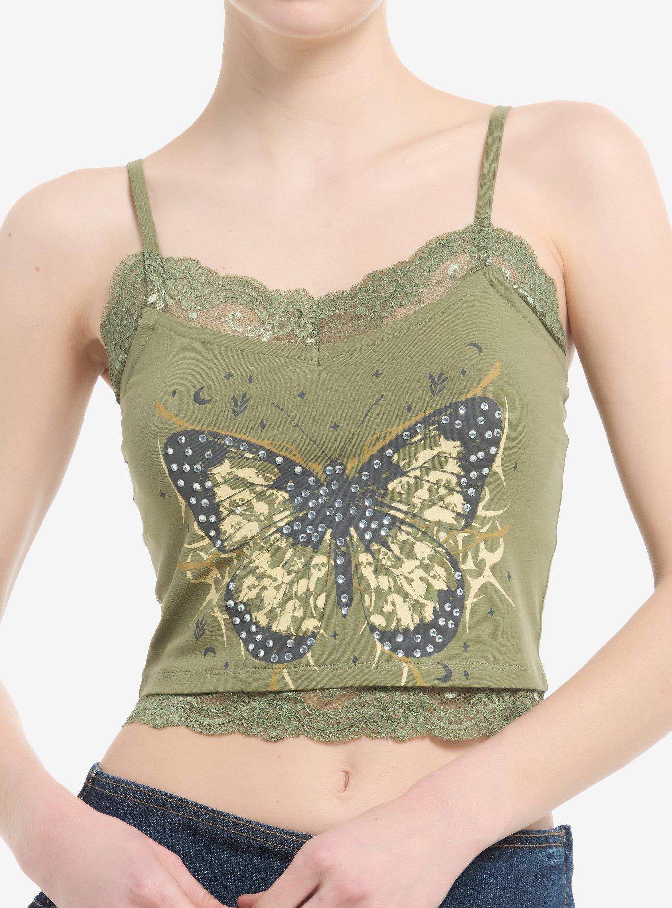 Thorn & Fable Green Butterfly Lace Girls Cami, , hi-res