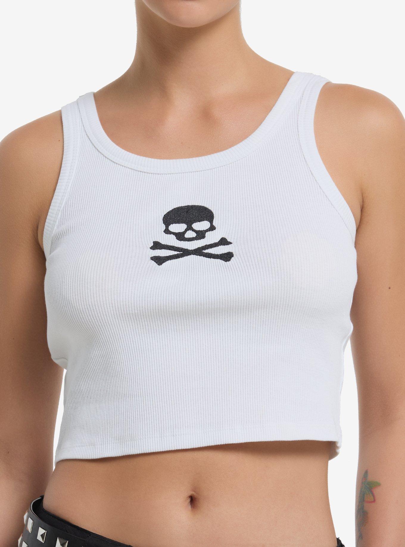 Black Skull & Crossbones Girls Crop Tank Top, , hi-res