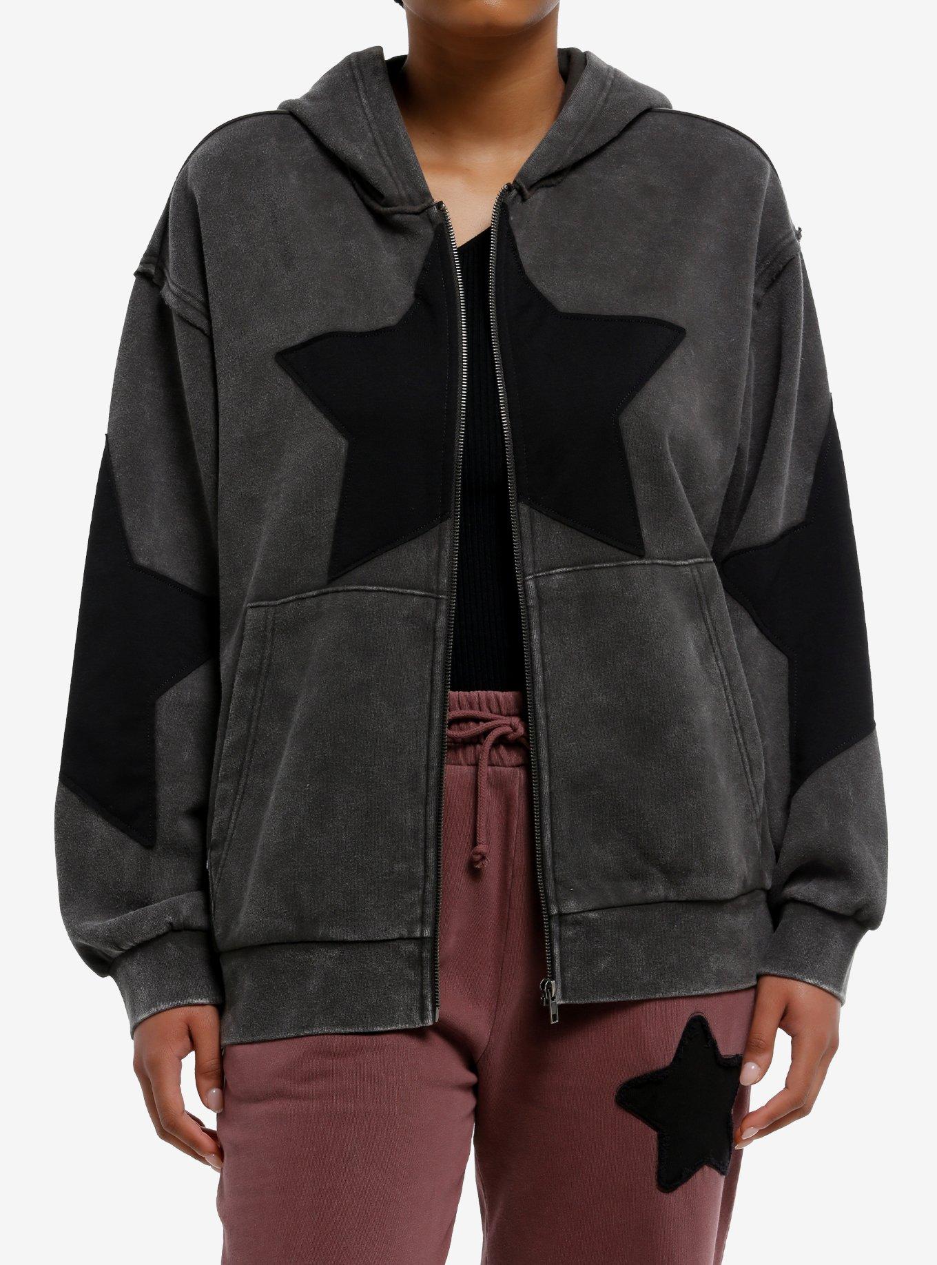 Black Star Patch Washed Girls Hoodie, , hi-res