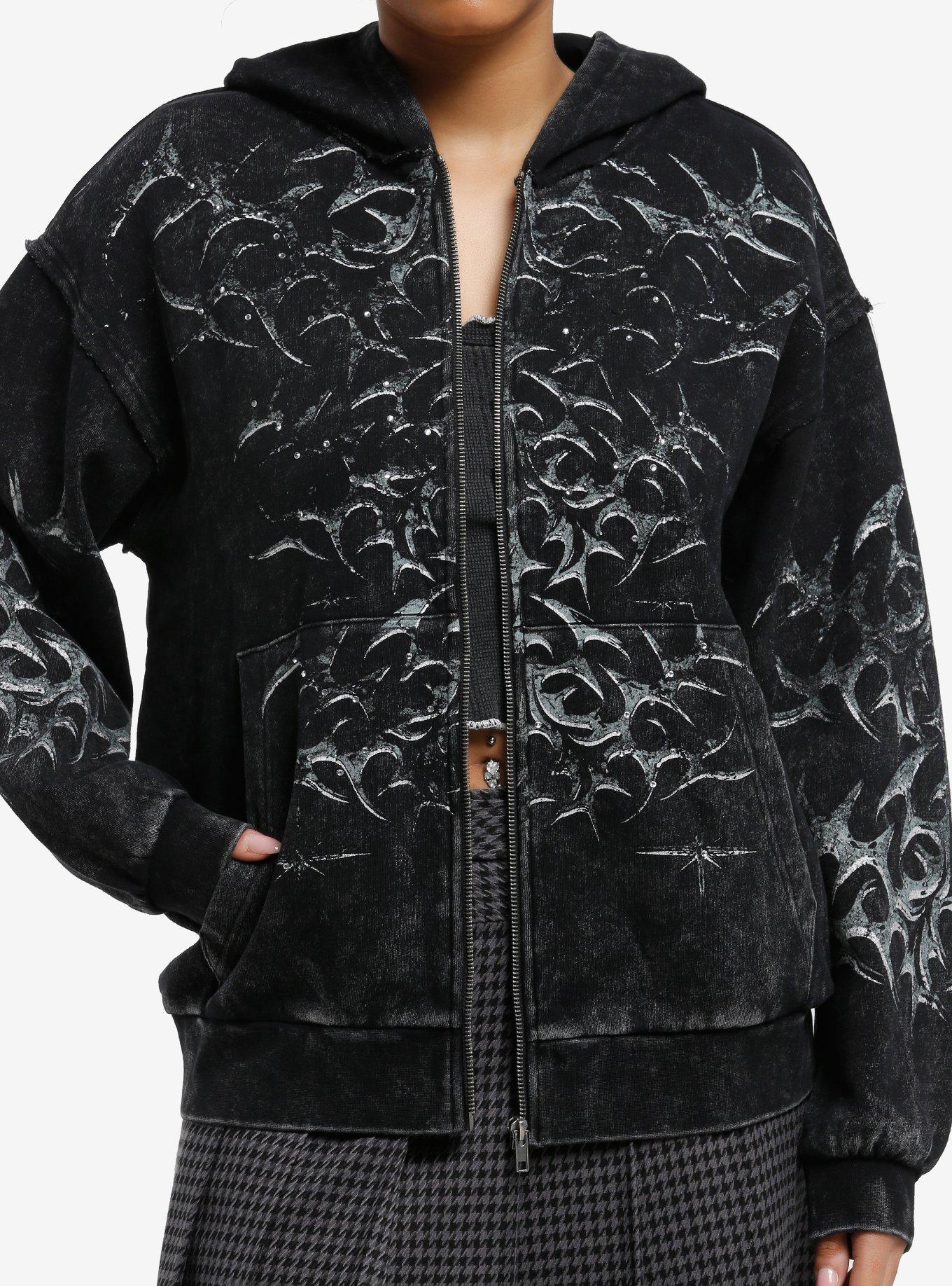 Cyber Tribal Rhinestone Pigment-Dyed Girls Hoodie, , hi-res