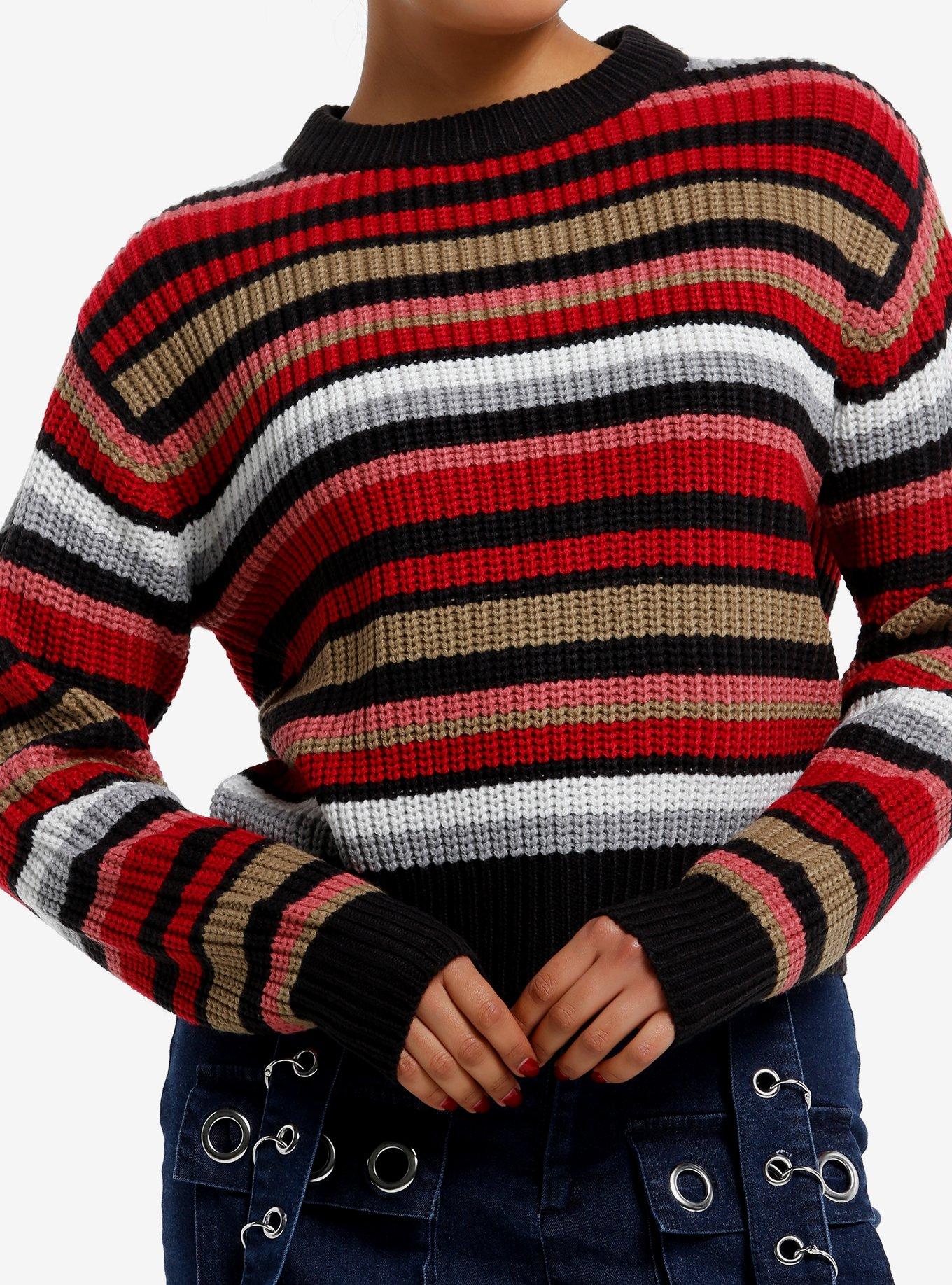 Red & Grey Multi-Stripe Girls Knit Sweater, , hi-res