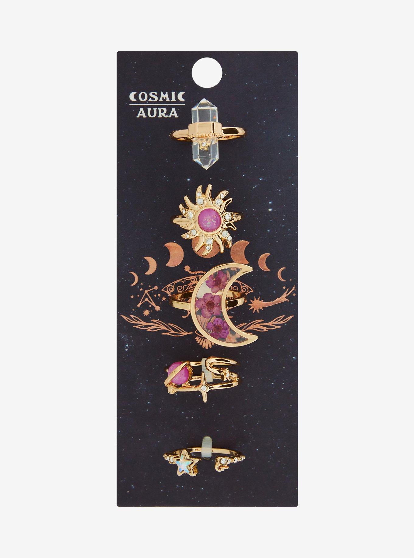 Cosmic Aura Celestial Crystal Pressed Flower Ring Set, , hi-res