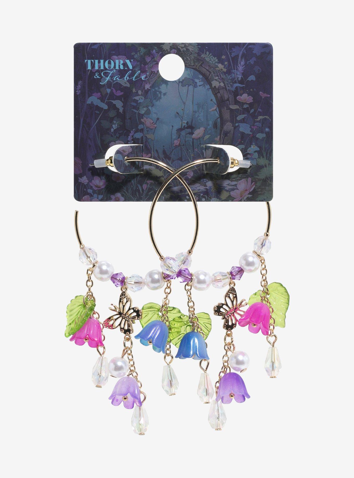 Thorn & Fable Floral Butterfly Hoop Earrings, , hi-res