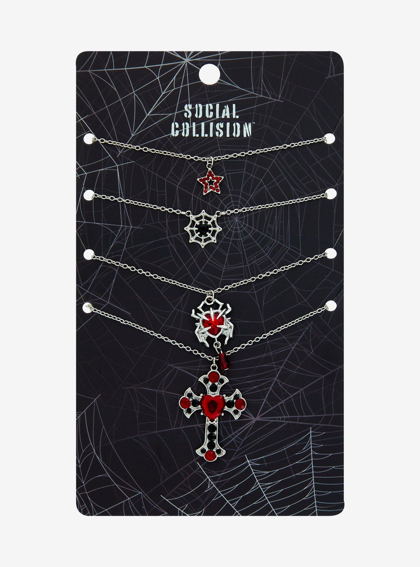 Social Collision Spider Cross Star Necklace Set, , hi-res