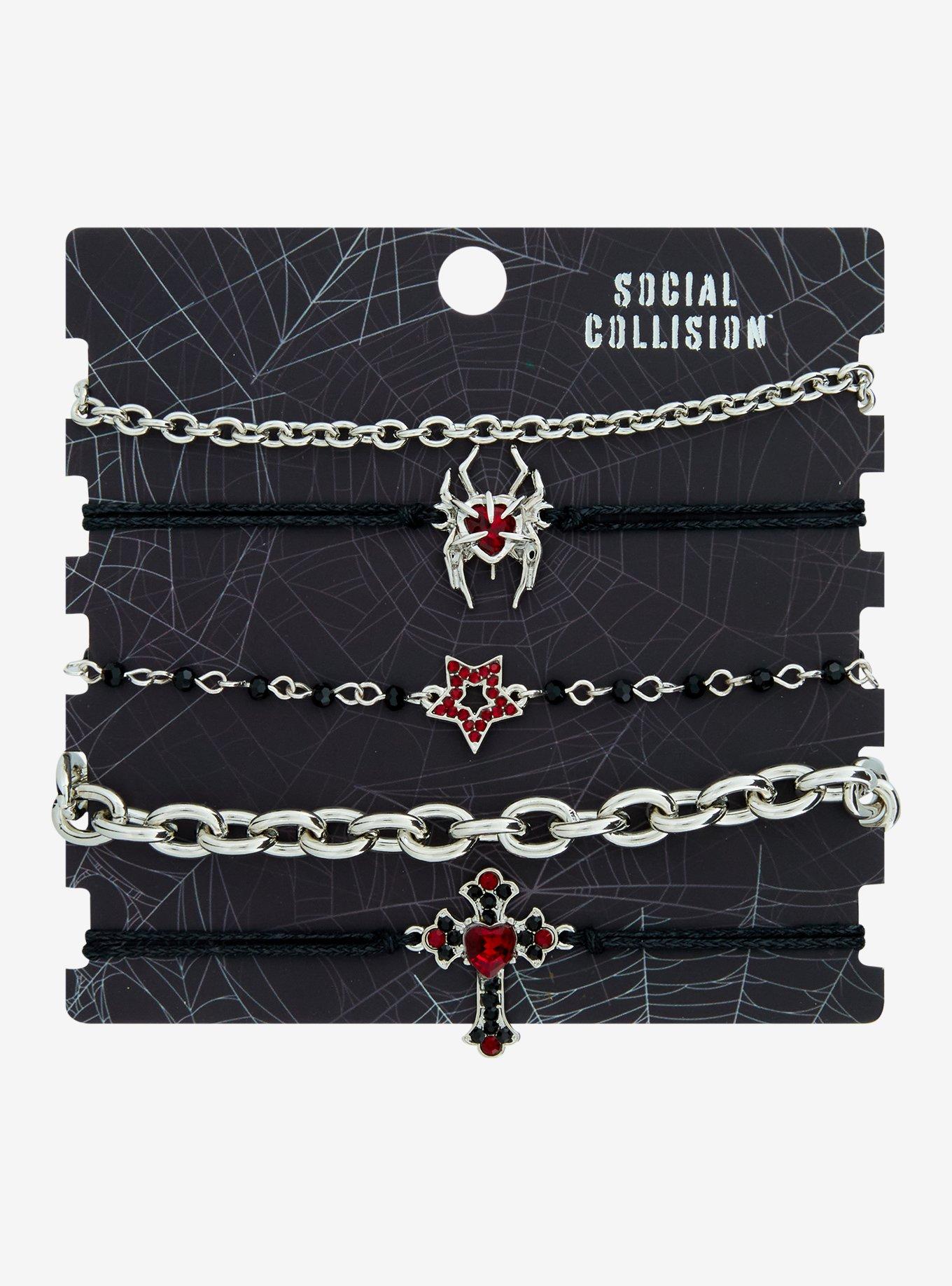 Social Collision Spider Cross Chain Bracelet Set, , hi-res