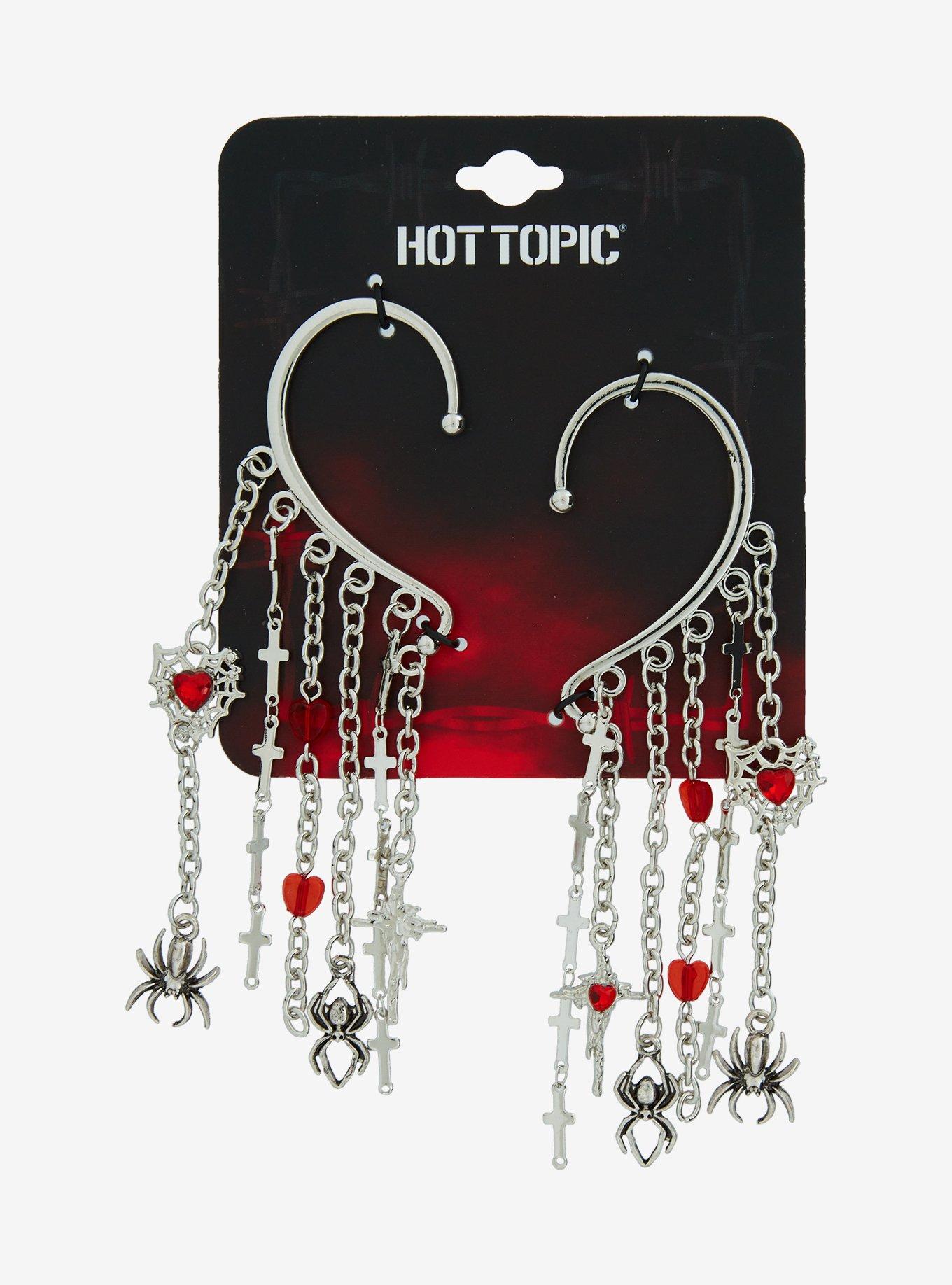 Spider Cross Red Heart Ear Cuff Set, , hi-res