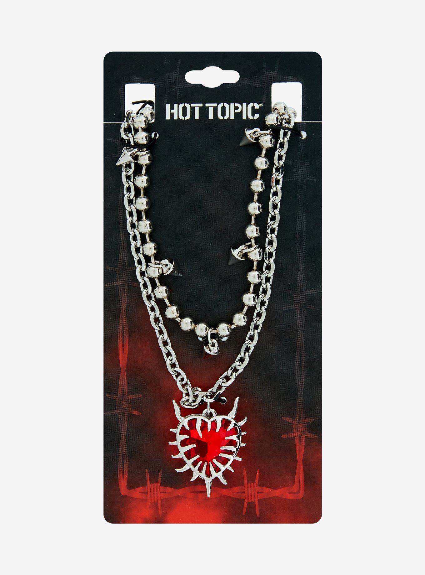 Spike Red Heart Chain Necklace, , hi-res
