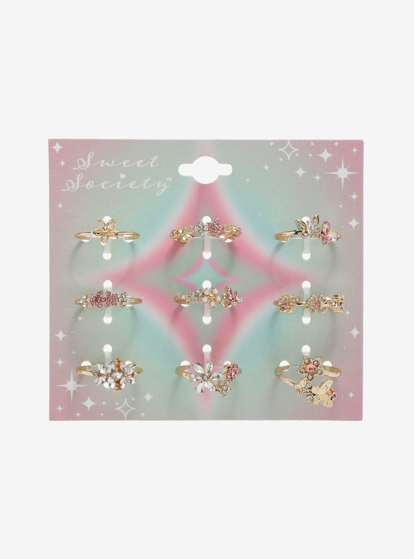 Sweet Society Flower Butterfly Gem Ring Set, , hi-res