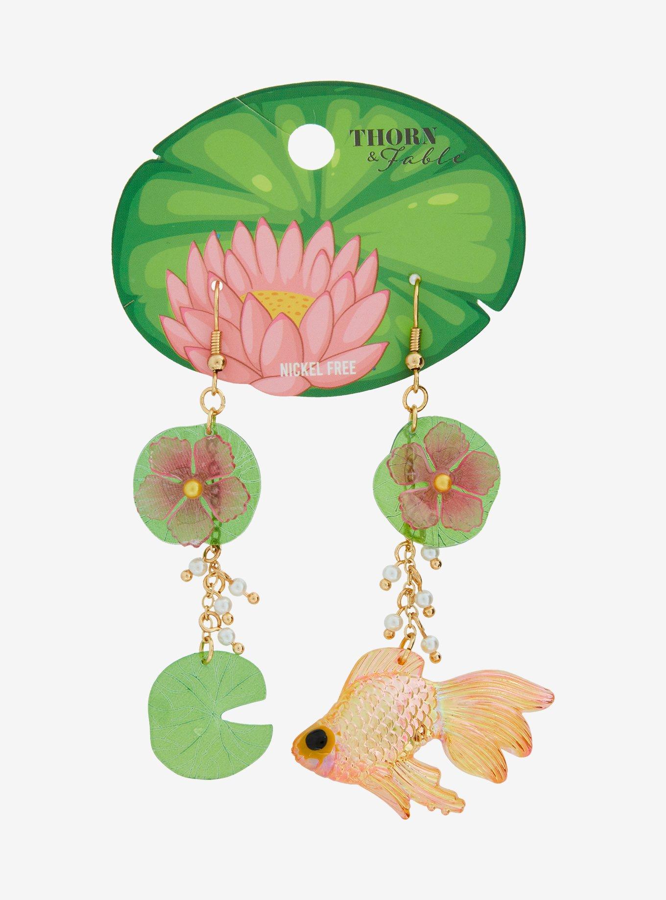 Thorn & Fable Goldfish Lily Pad Mismatch Earrings, , hi-res