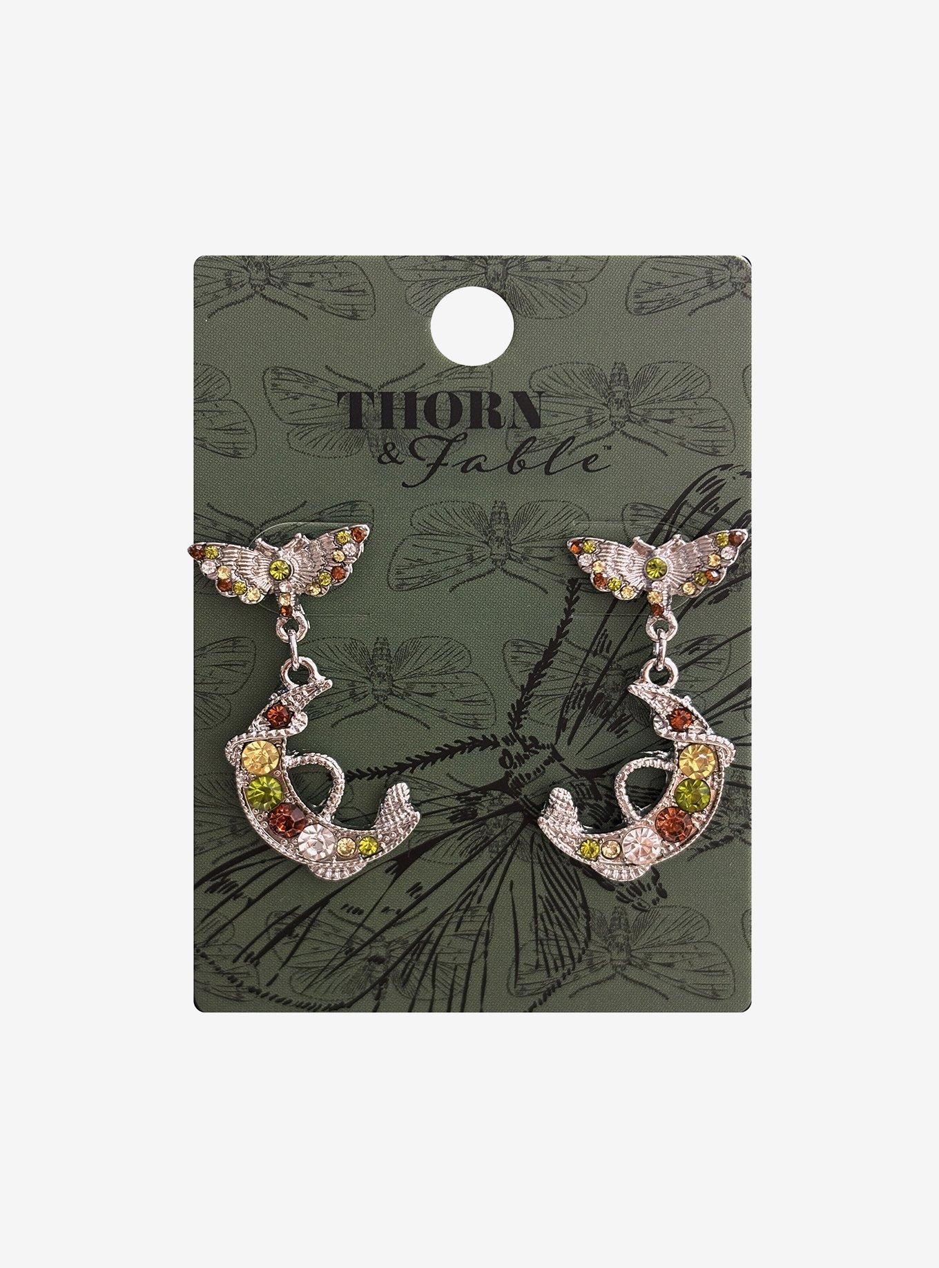 Thorn & Fable Moth Snake & Moon Drop Earrings, , hi-res
