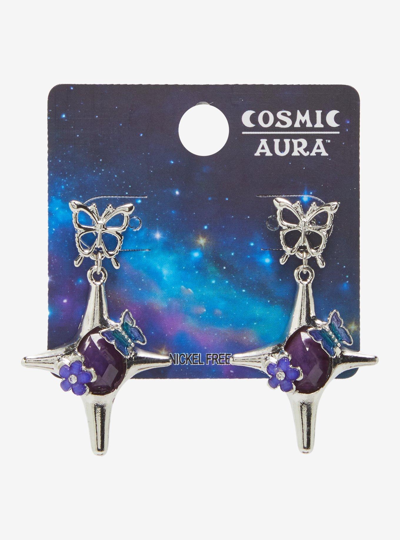 Cosmic Aura Butterfly Star Drop Earrings, , hi-res