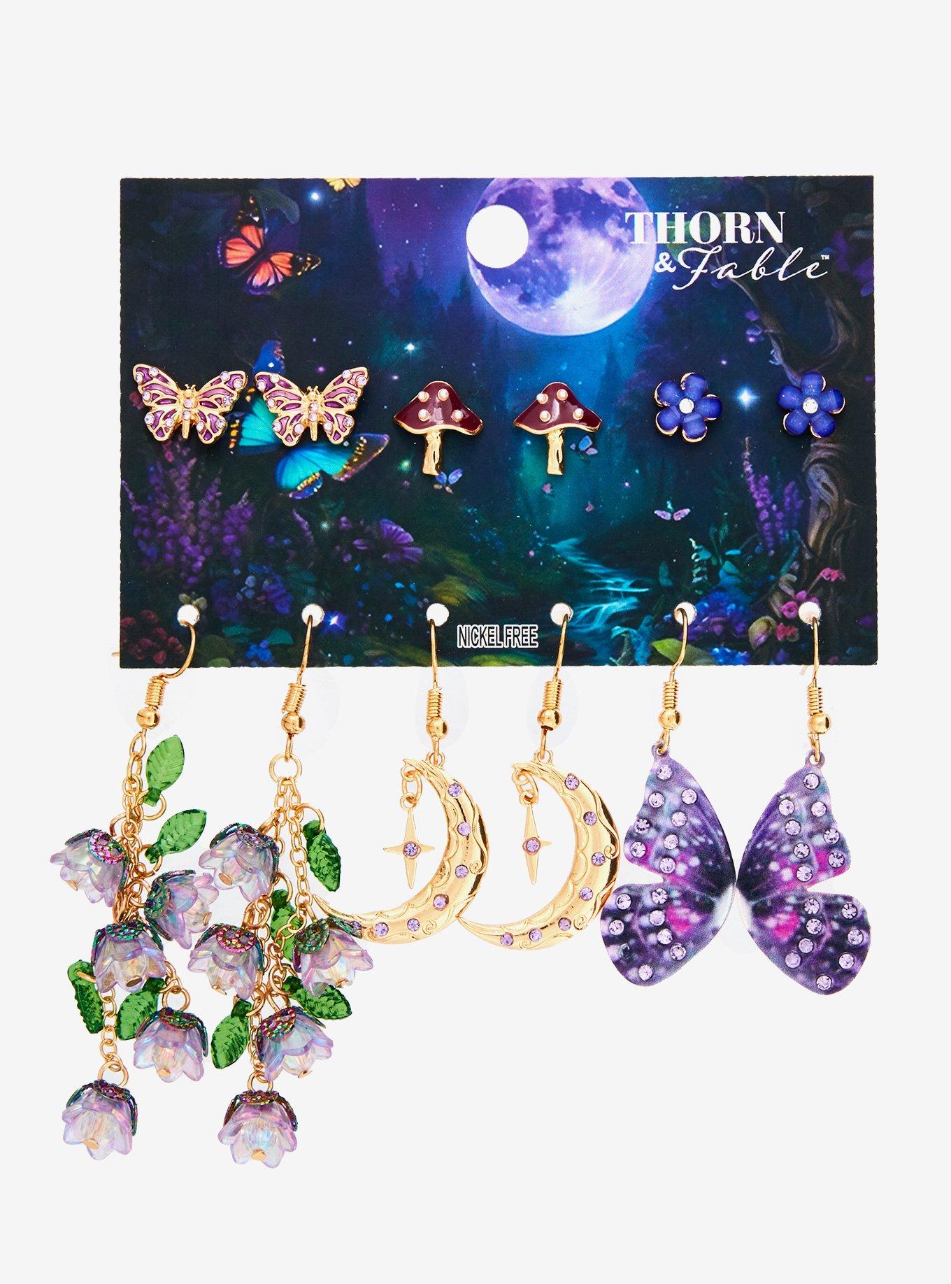 Thorn & Fable Butterfly Mushroom Garden Earring Set, , hi-res