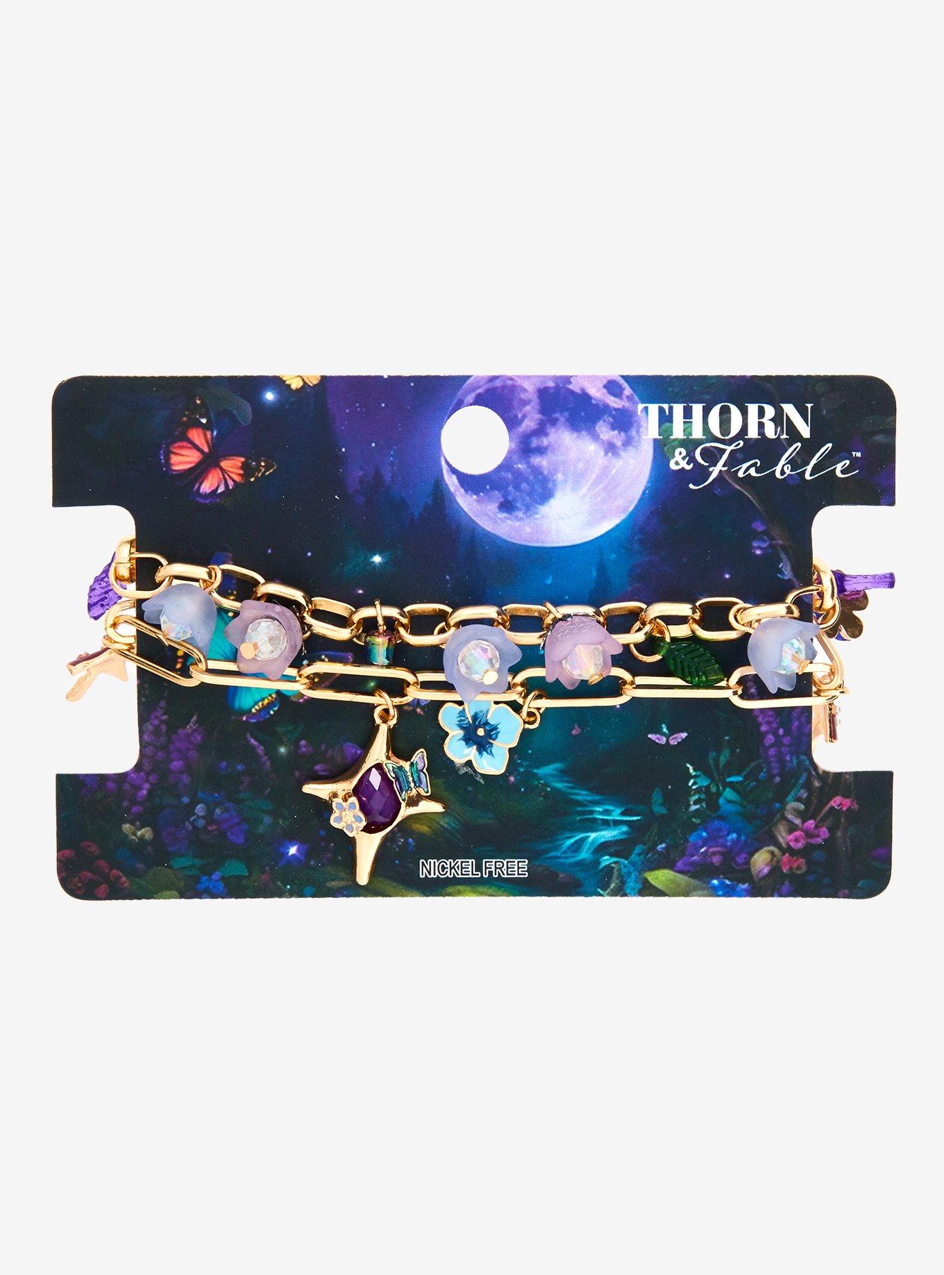 Thorn & Fable Purple Flower & Star Chain Bracelet Set, , hi-res