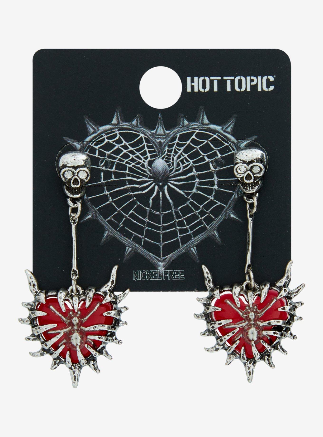 Skull Spider Heart Drop Earrings, , hi-res