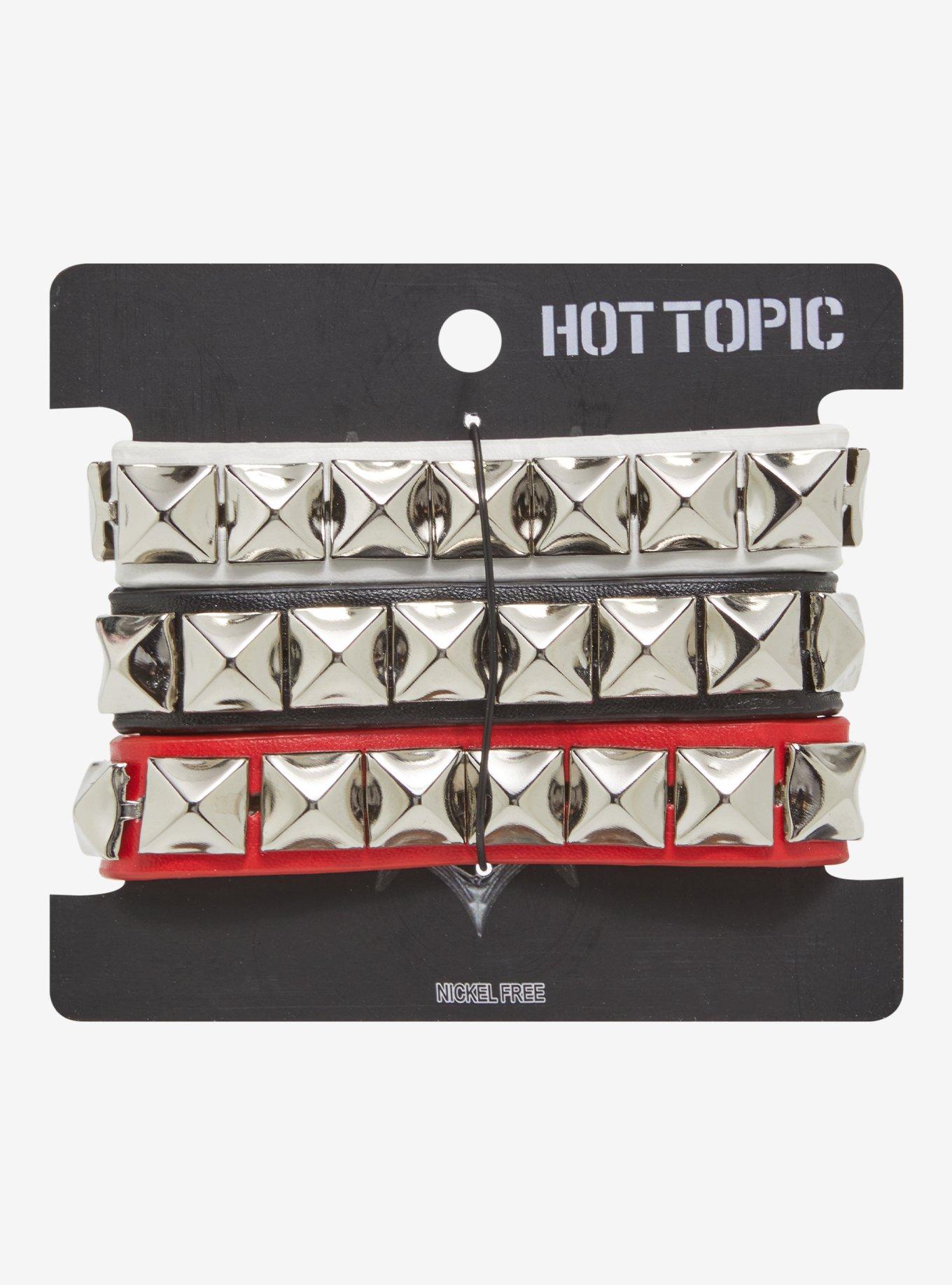 Red White Black Pyramid Stud Bracelet Set, , hi-res