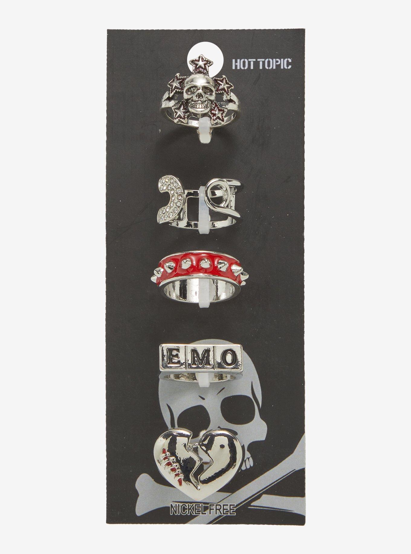 Emo Skull Block Ring Set, , hi-res