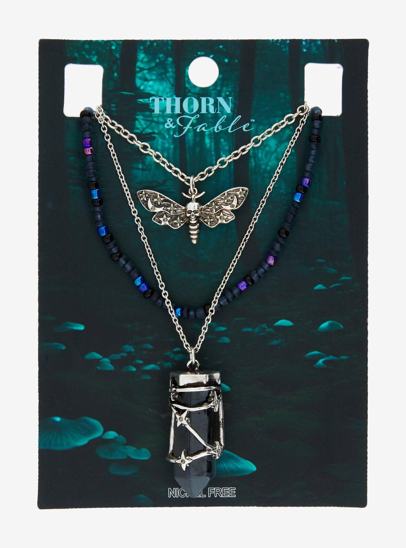 Thorn & Fable Death Moth Faux Crystal Necklace Set, , hi-res