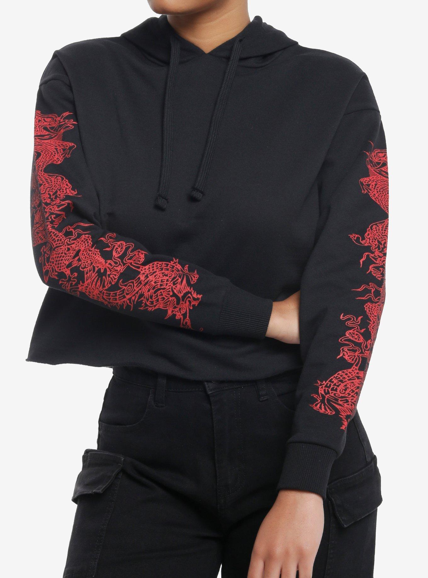 Red Dragon Black Girls Crop Hoodie, , hi-res