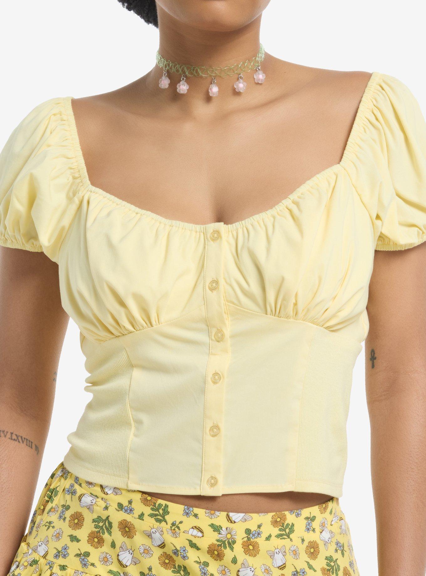 Thorn & Fable Yellow Puff Sleeve Girls Top, , hi-res