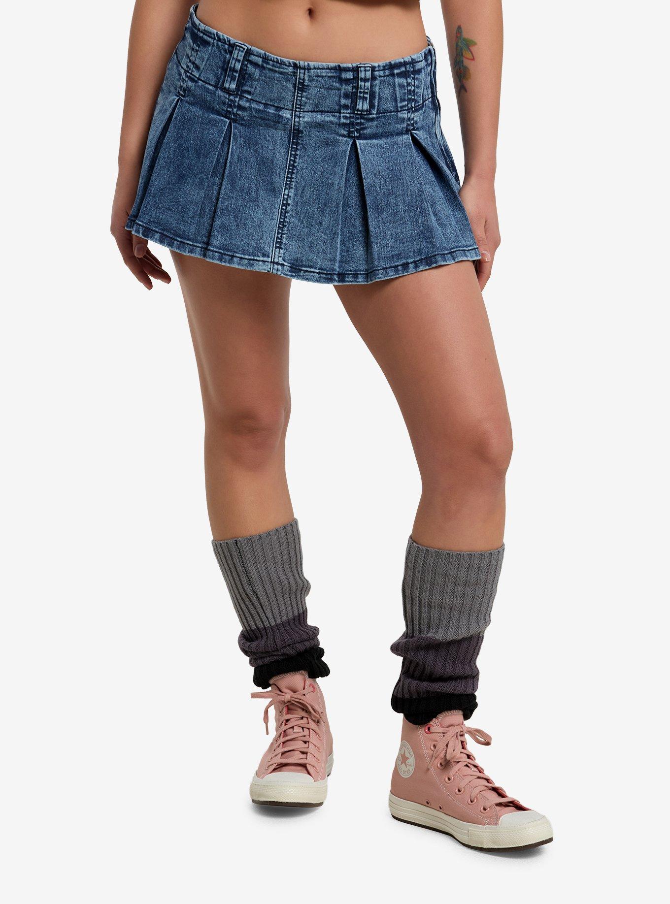 Faded Indigo Pleated Micro Skort, , hi-res