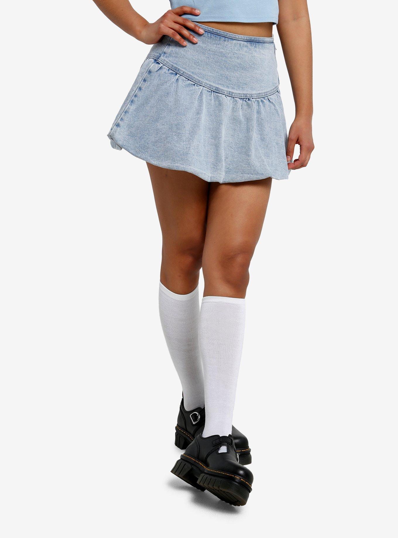 Light Indigo Bubble Denim Mini Skirt, , hi-res