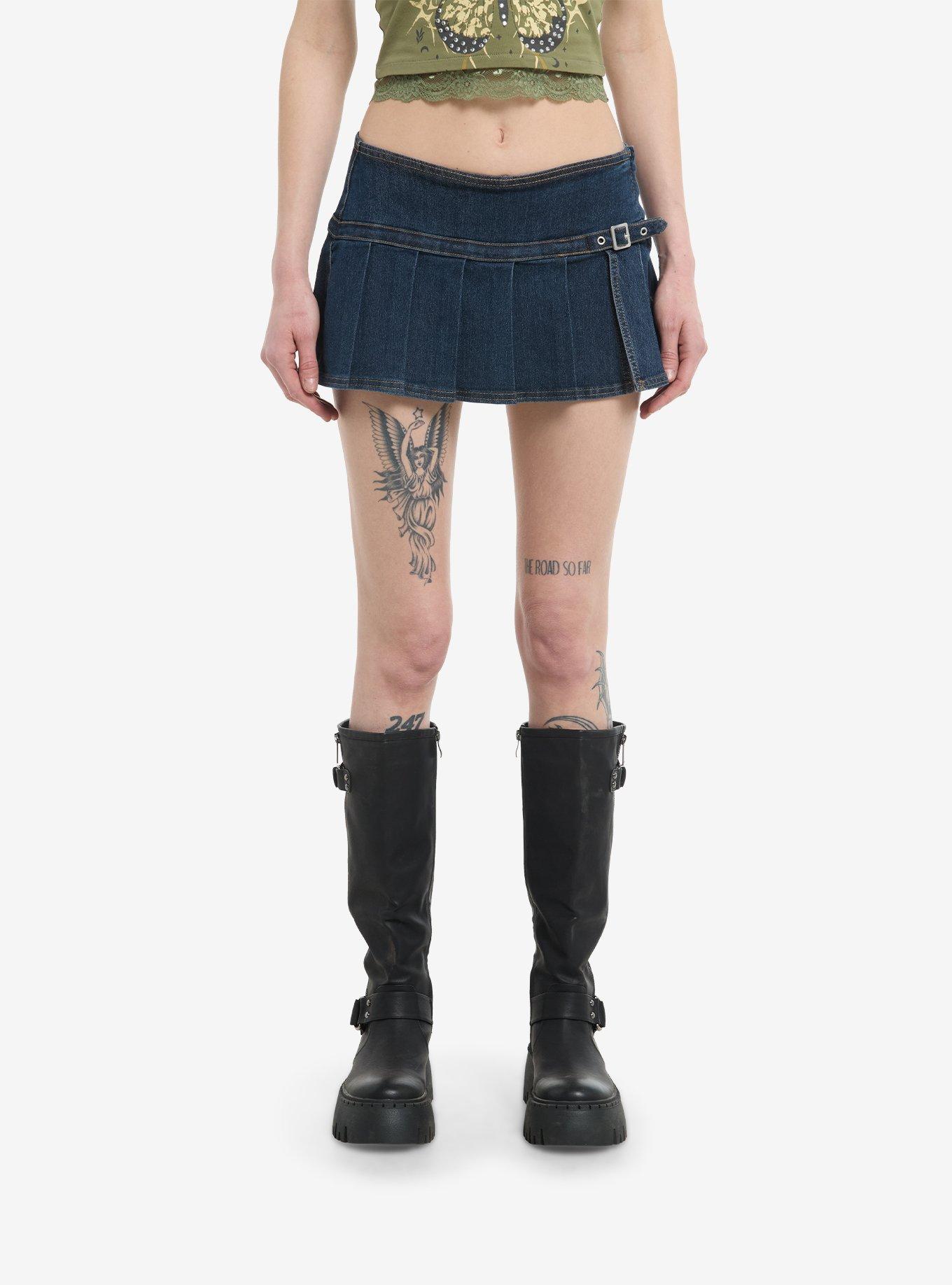Dark Indigo Buckle Pleated Micro Skort, , hi-res