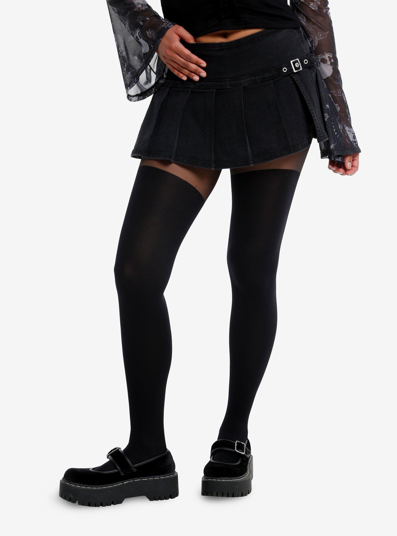 Black Denim Buckle Pleated Micro Skort, , hi-res