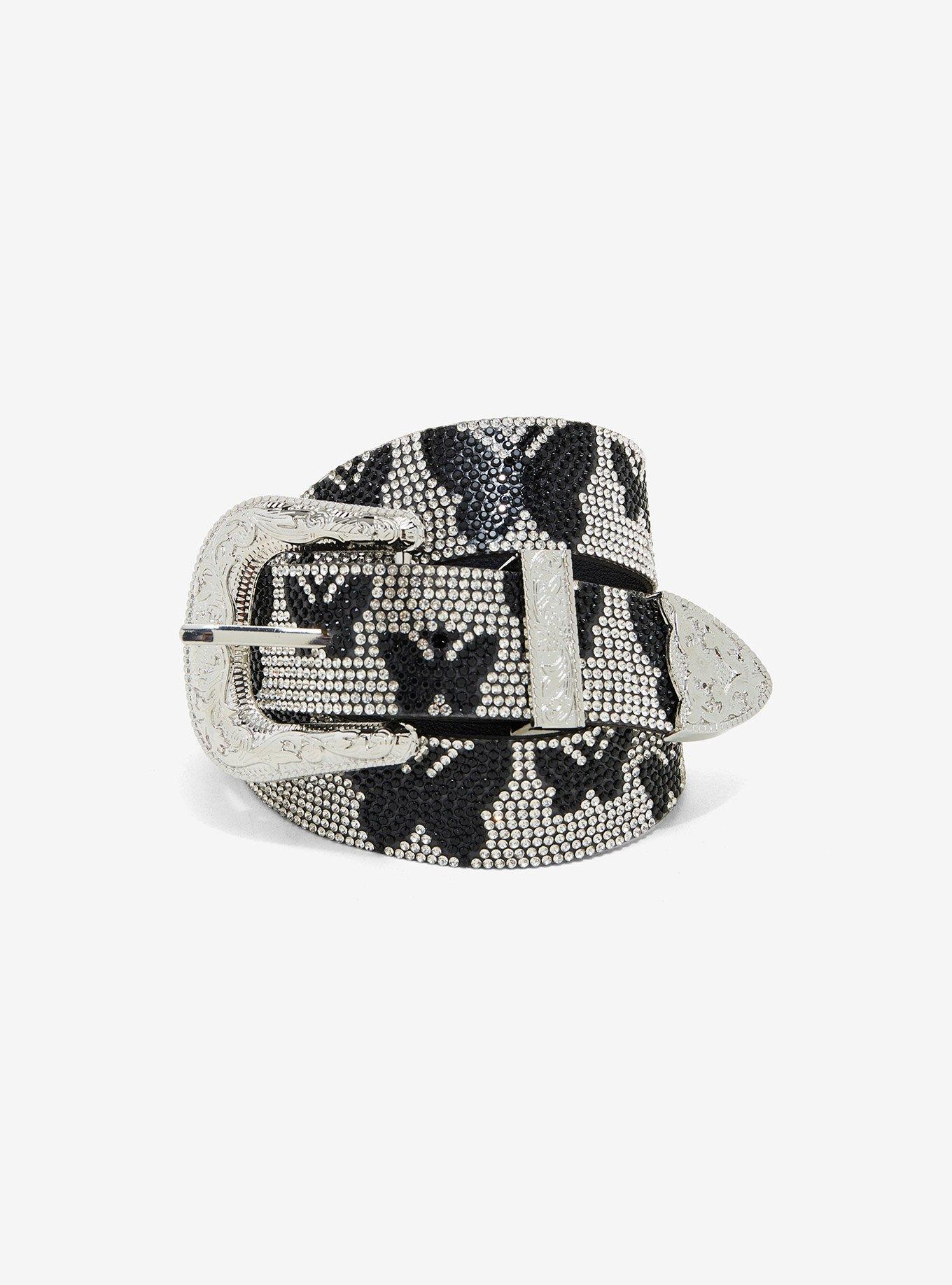 Black & Silver Butterfly Rhinestone Belt, , hi-res