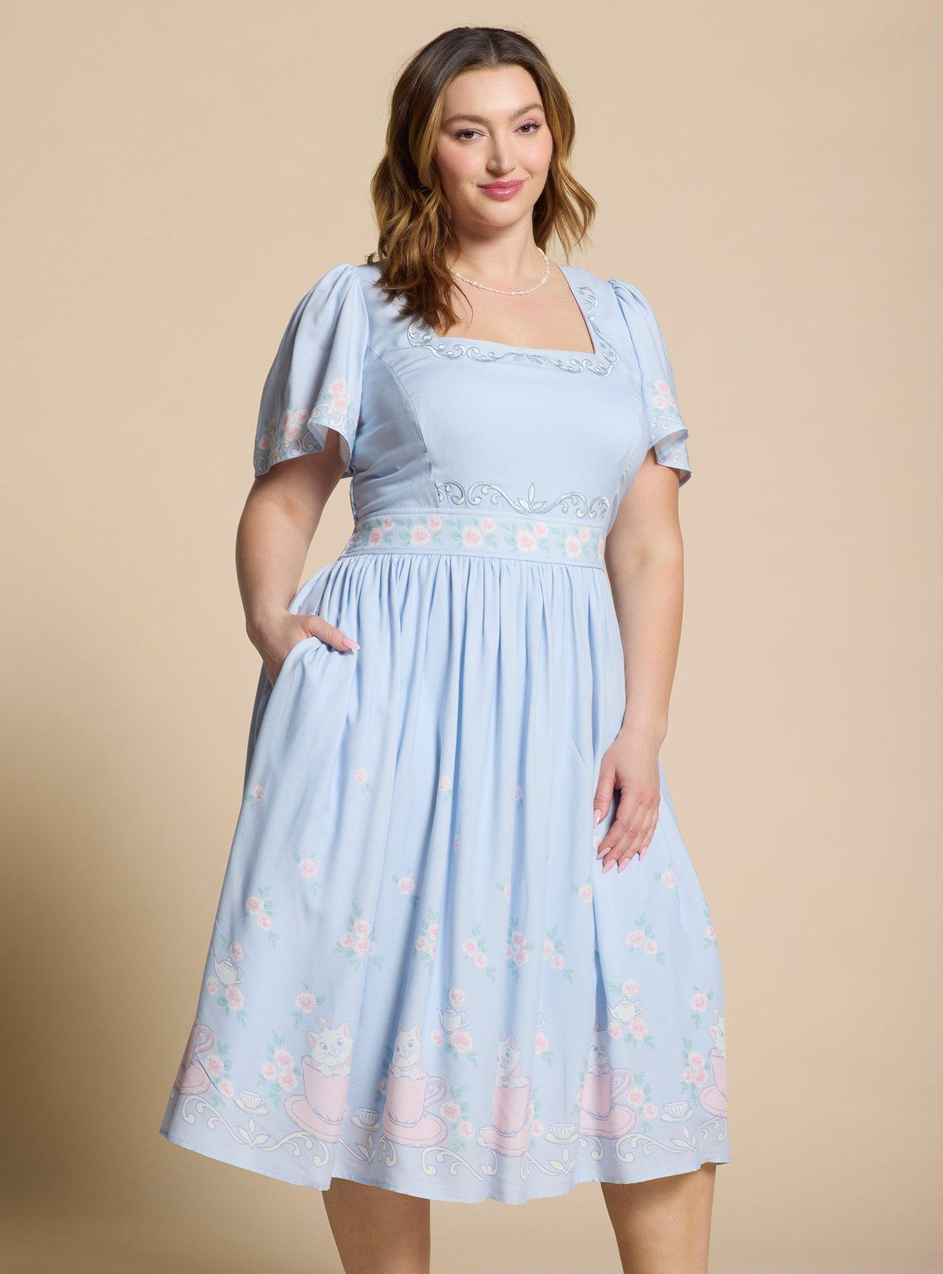 Disney The Aristocats Marie Embroidered Plus Size Midi Dress — BoxLunch Exclusive, , hi-res