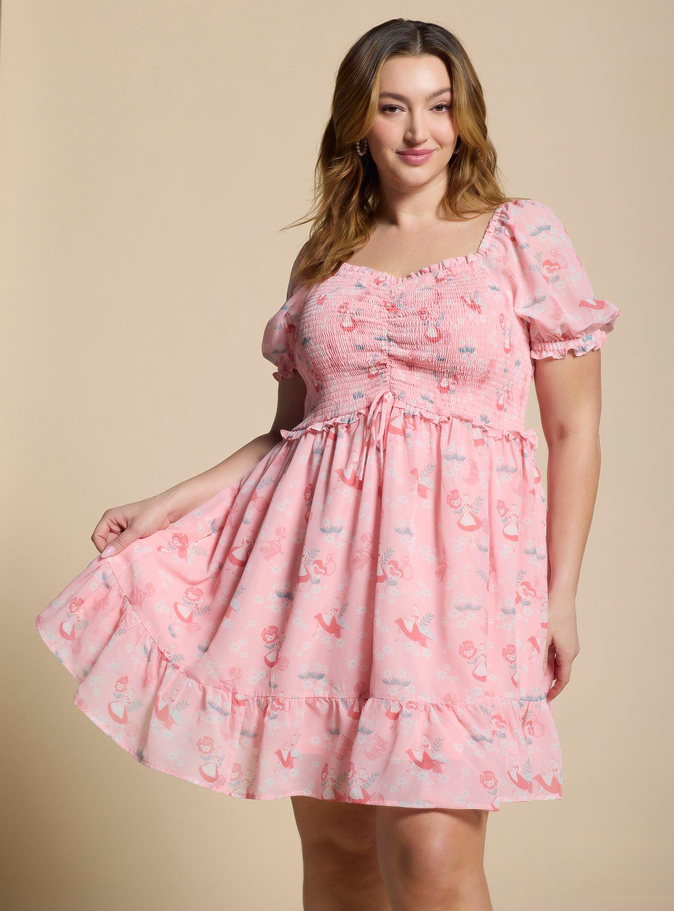 Disney Alice in Wonderland Pink Cinched Smock Plus Size Dress — BoxLunch Exclusive, , hi-res