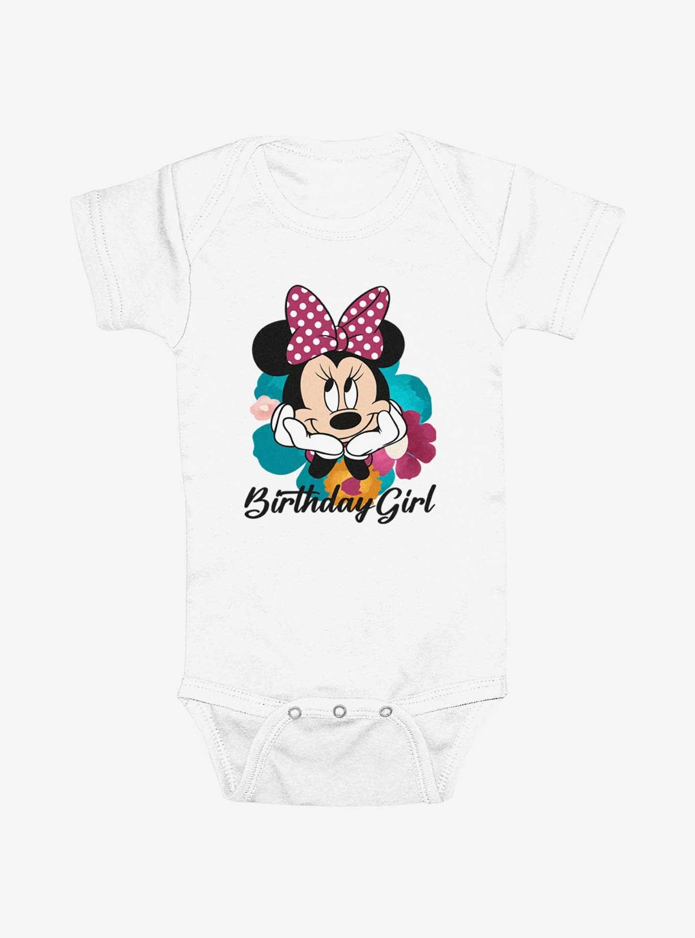 Disney Minnie Mouse Birthday Girl Floral Smile Infant Bodysuit