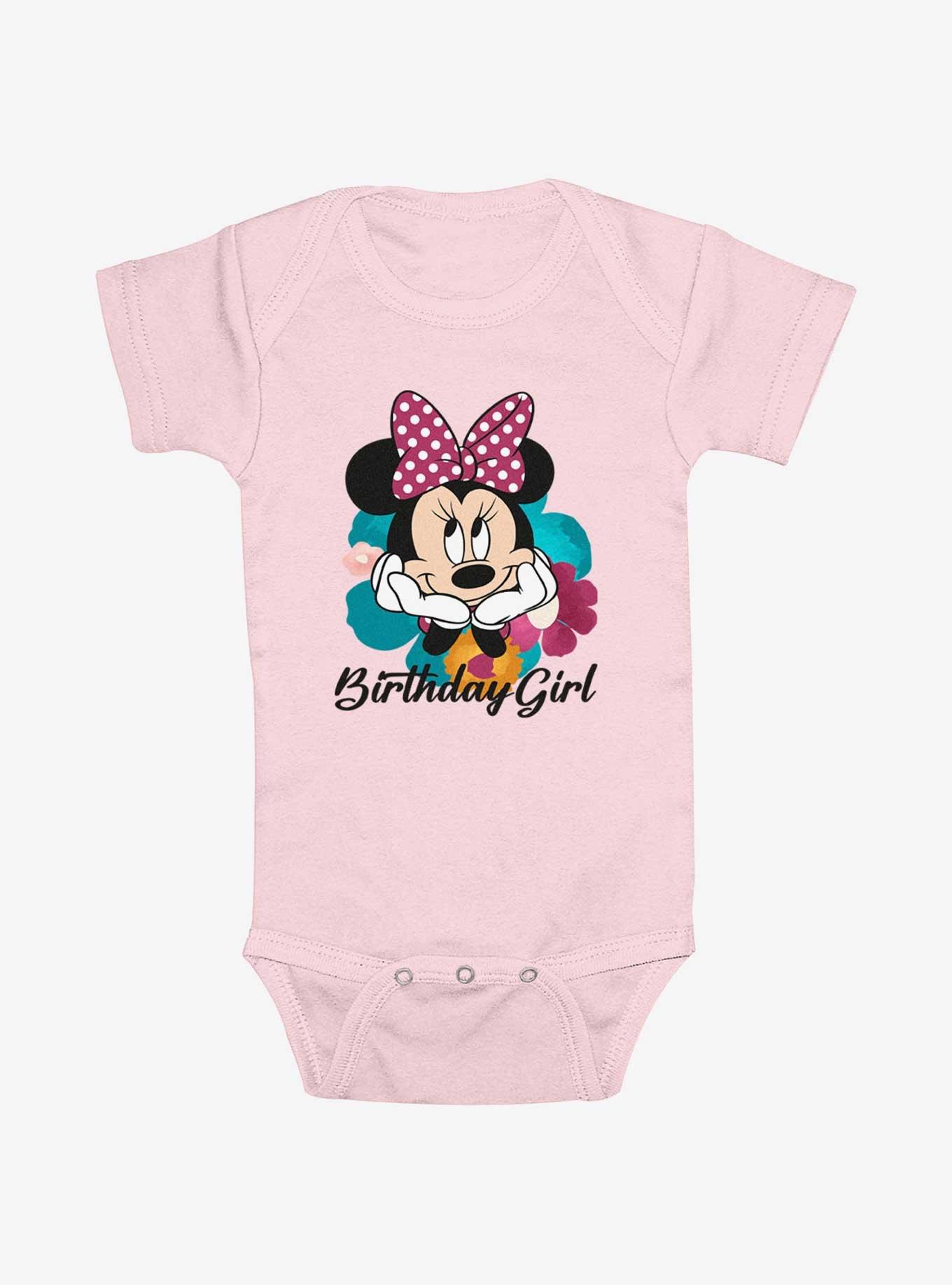 Disney Minnie Mouse Birthday Girl Floral Smile Infant Bodysuit, , hi-res