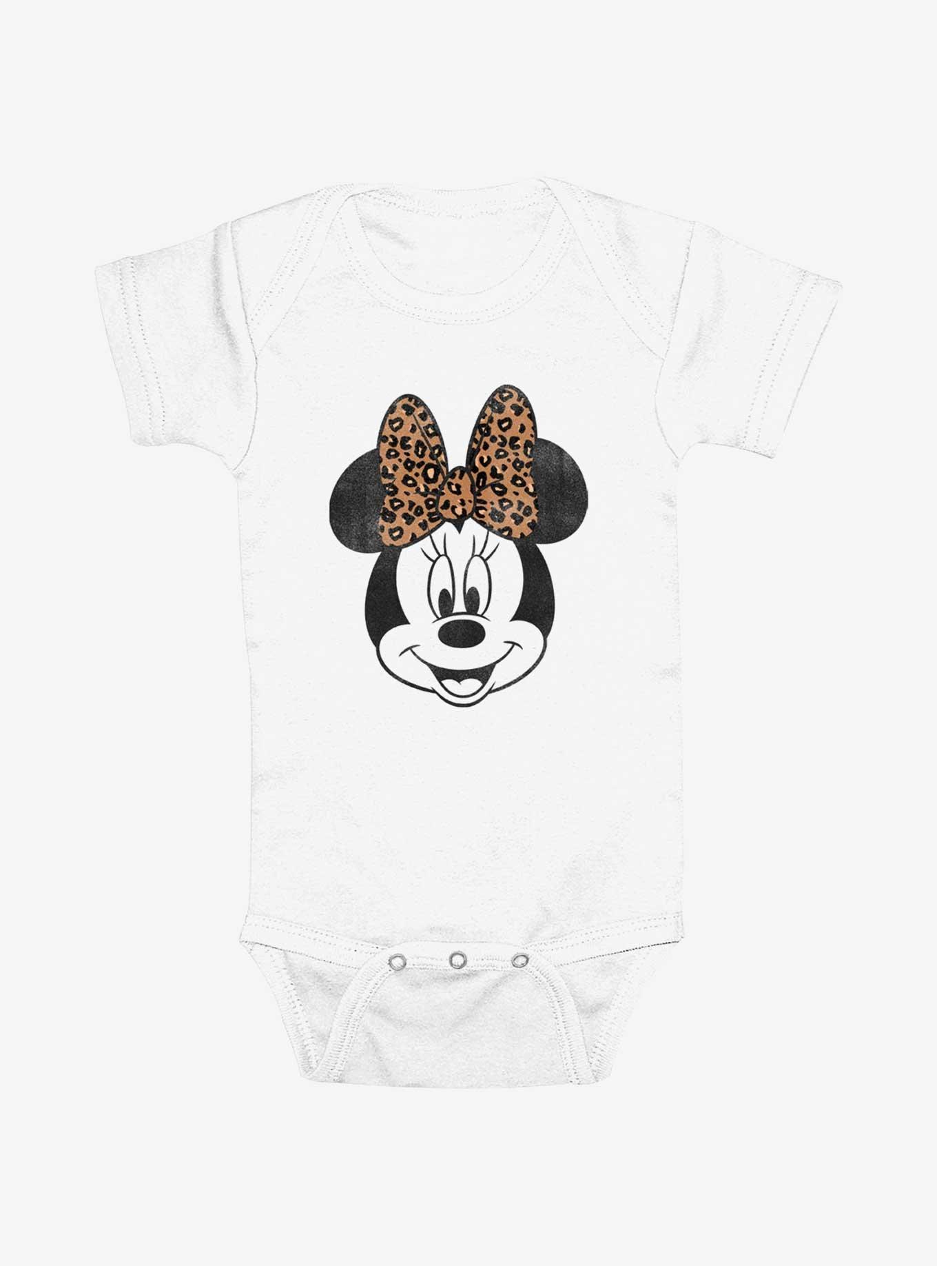 Disney Minnie Mouse Face Leopard Bow Infant Bodysuit, , hi-res