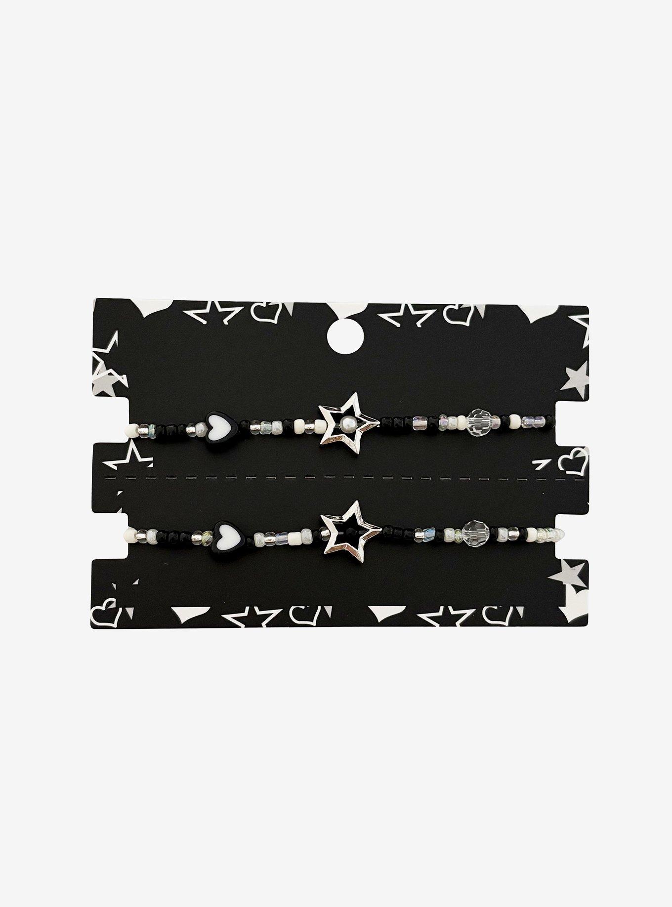Black & White Star Heart Best Friend Bead Bracelet Set, , hi-res