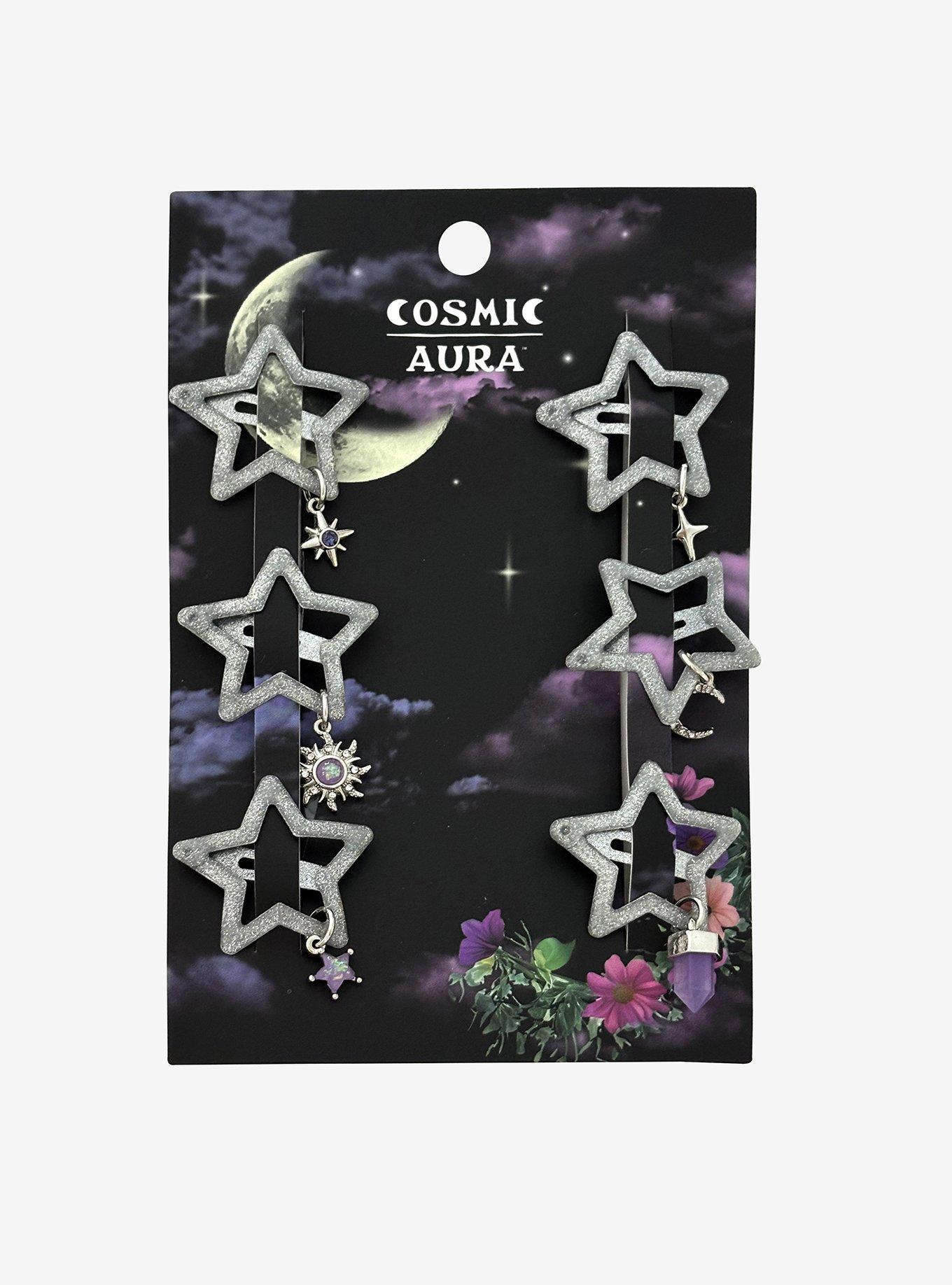 Cosmic Aura Silver Star Charm Hair Clip Set, , hi-res