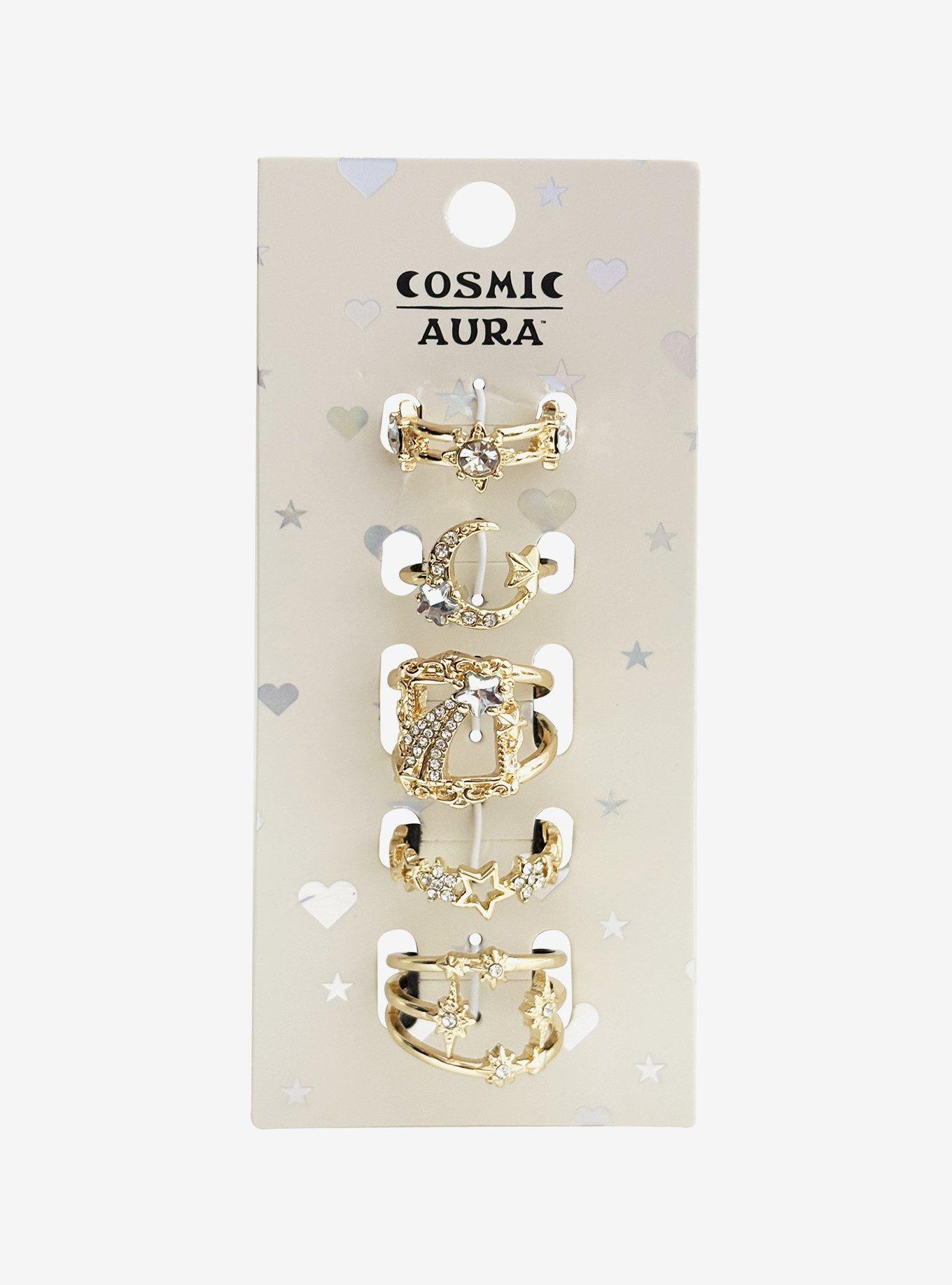 Cosmic Aura Shooting Star Rhinestone Ring Set, , hi-res