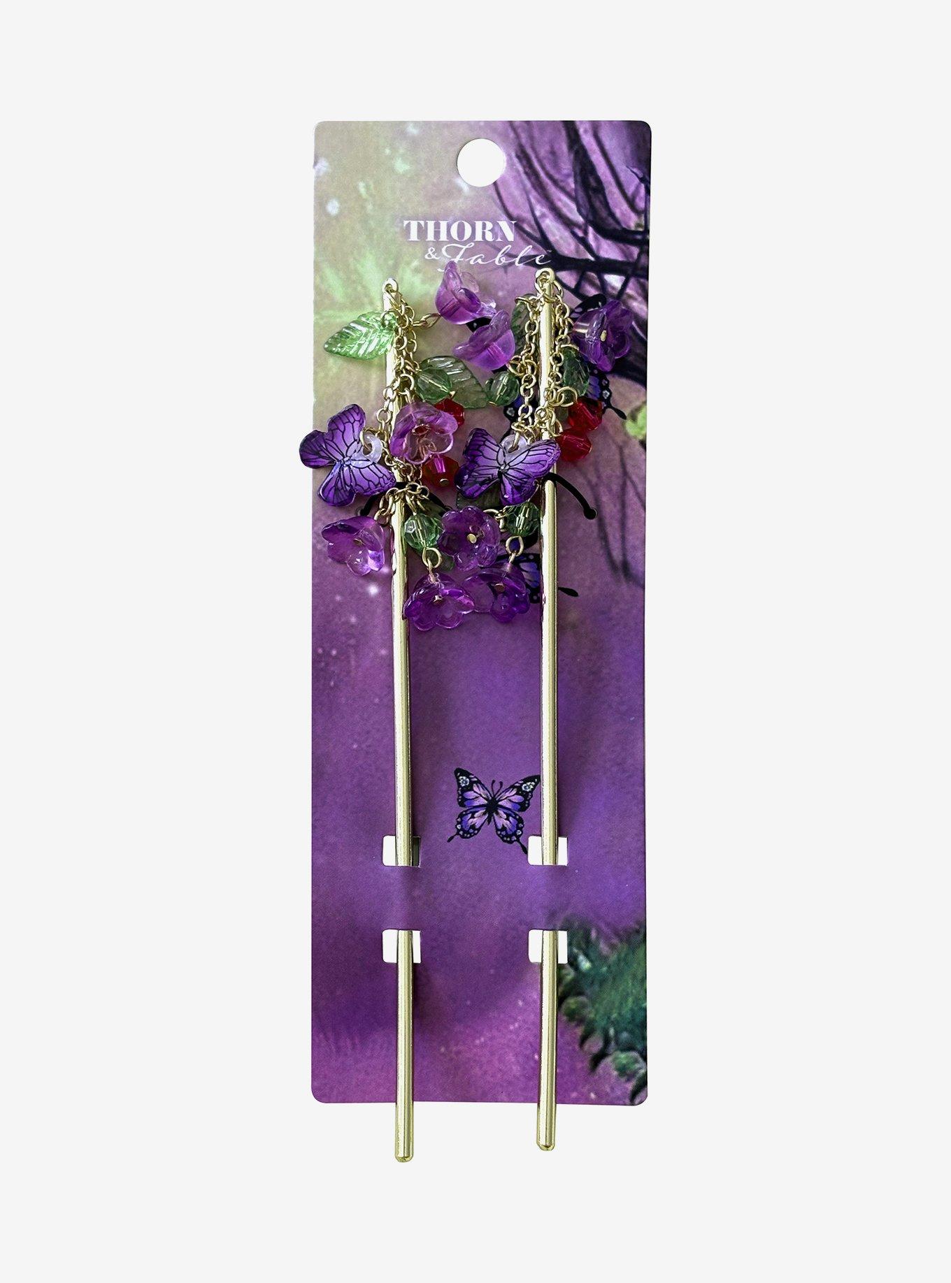 Thorn & Fable Butterfly Floral Hair Sticks, , hi-res
