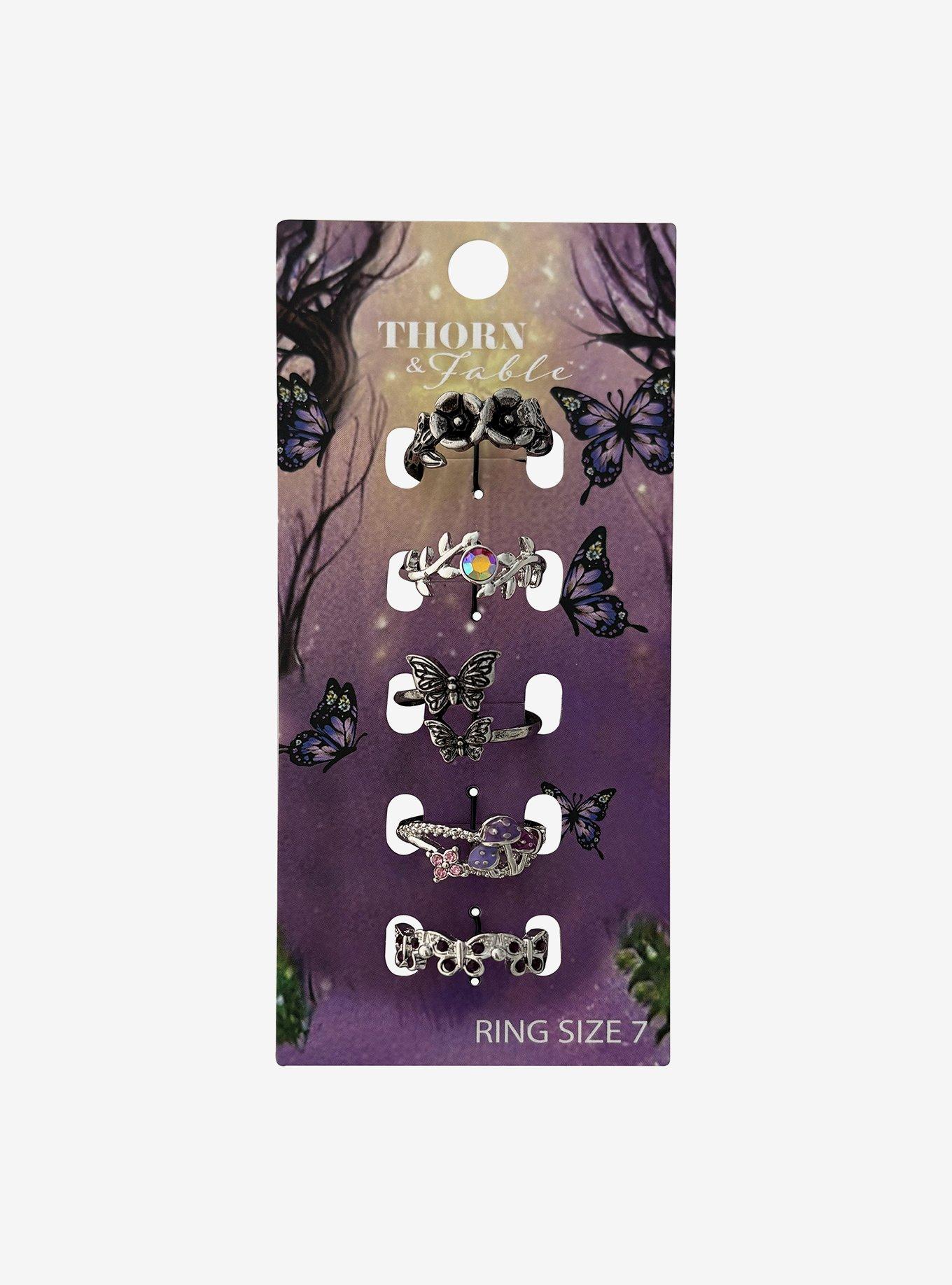 Thorn & Fable Floral Butterfly Ring Set, , hi-res
