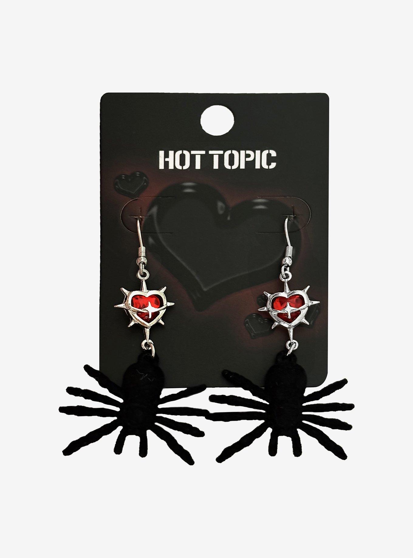 Black Spider & Spiked Heart Drop Earrings, , hi-res