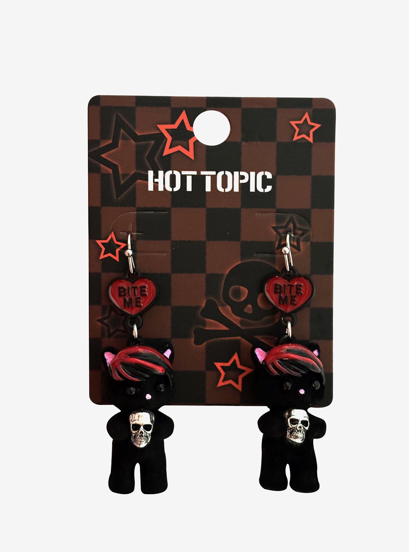 Black Cats With Red Emo Bangs Drop Earrings, , hi-res