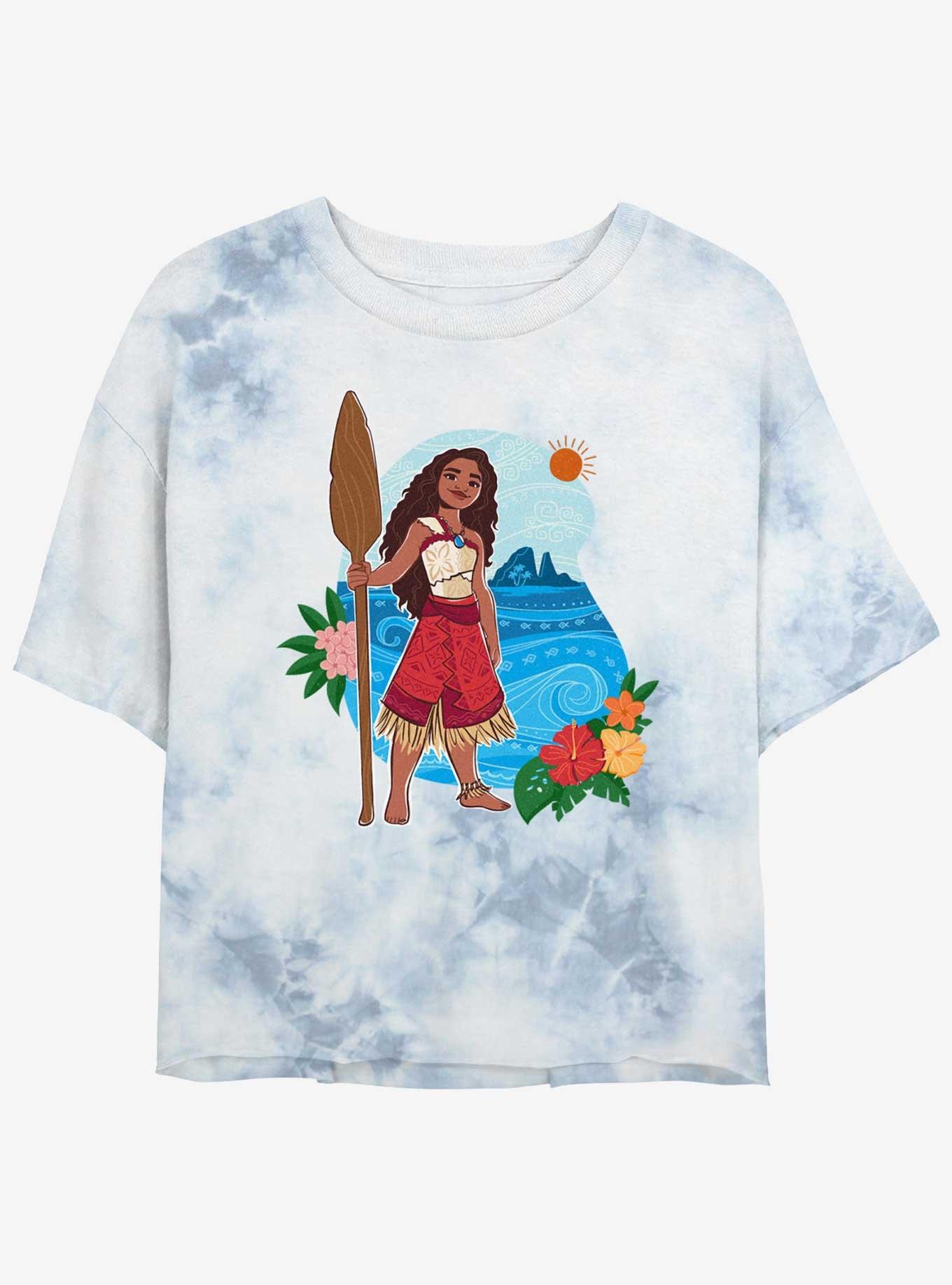 Disney Moana 2 Confident Pose Womens Tie-Dye Crop T-Shirt, WHITEBLUE, hi-res view 1