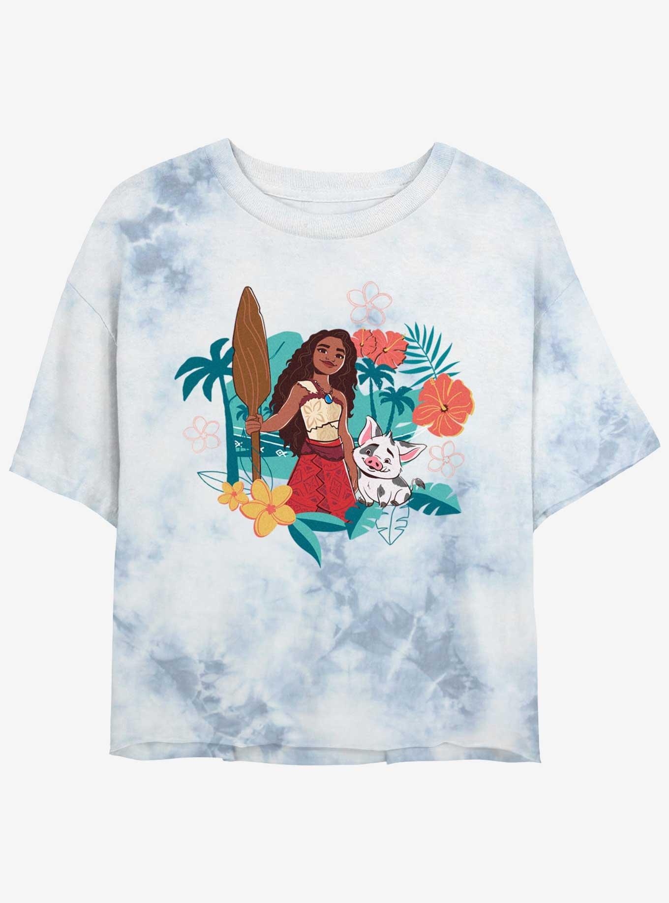 Disney Moana 2 Let's Explore Together Womens Tie-Dye Crop T-Shirt, WHITEBLUE, hi-res