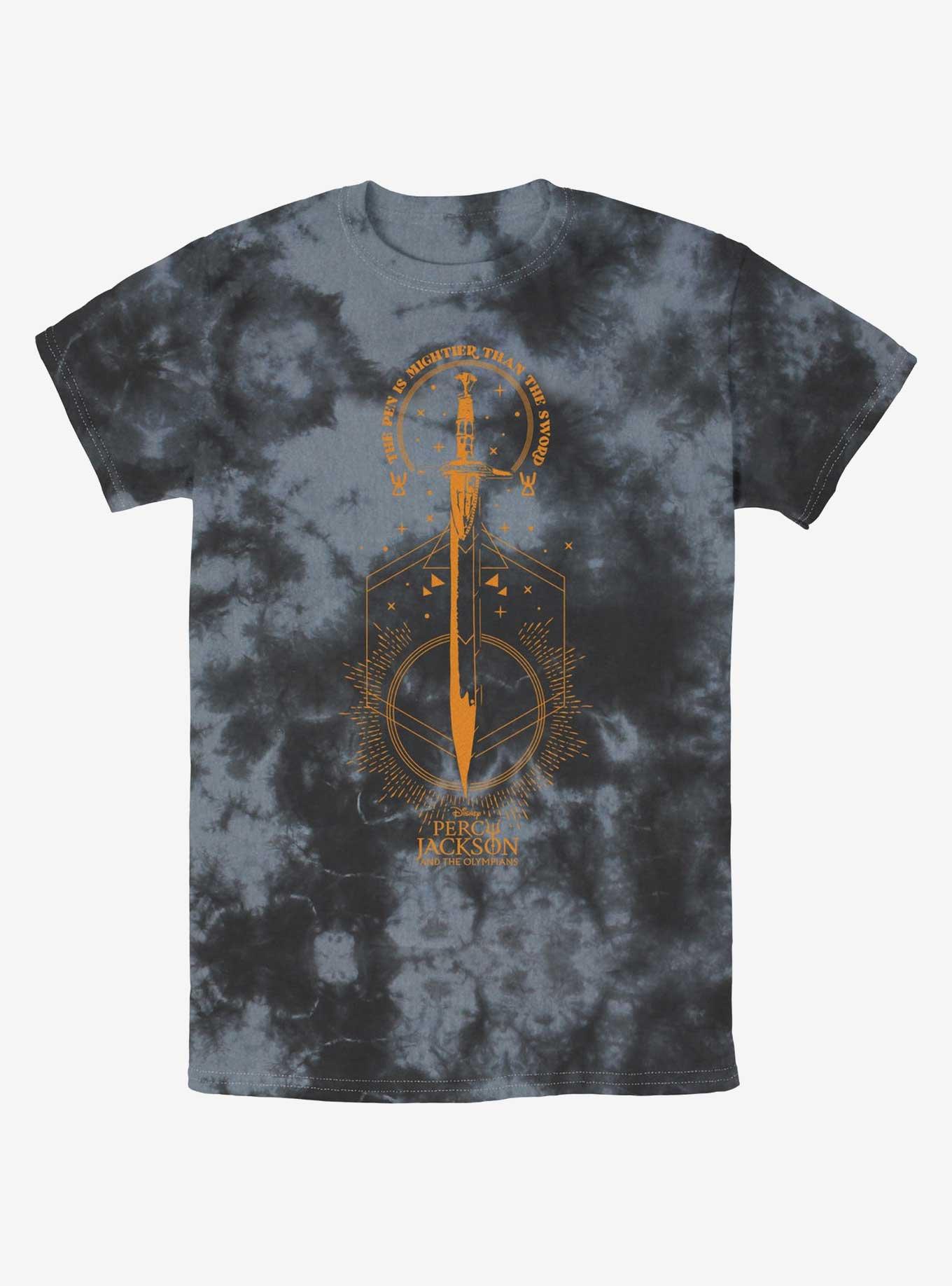 Disney Percy Jackson And The Olympians Pen Above Sword Tie-Dye T-Shirt, BLKCHAR, hi-res