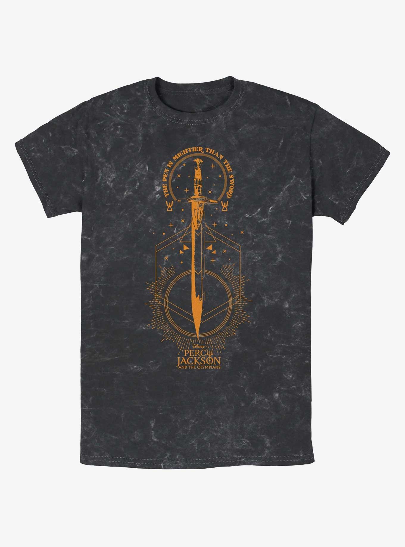 Disney Percy Jackson And The Olympians Pen Above Sword Mineral Wash T-Shirt, BLACK, hi-res